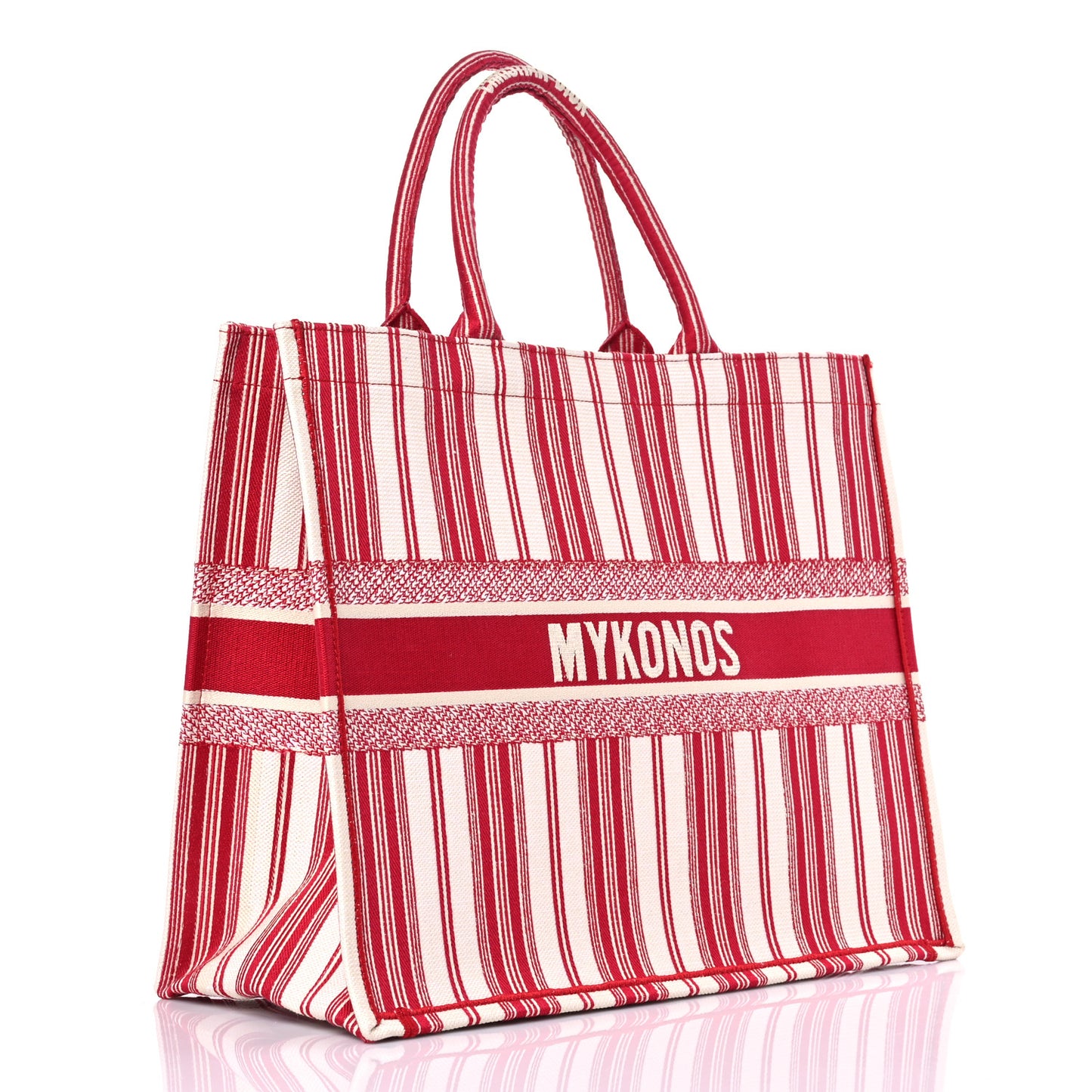 Canvas Embroidered Mykonos Large Striped Book Tote Red