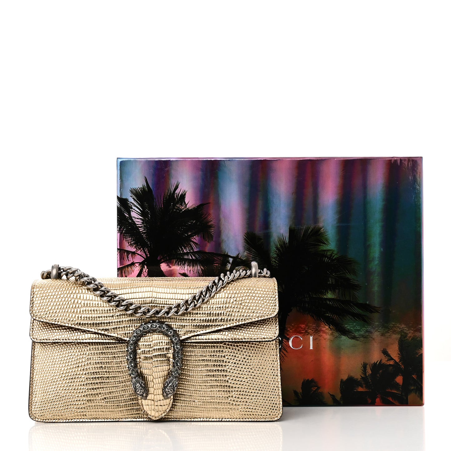 Metallic Lizard Crystal Small Dionysus Shoulder Bag Gold