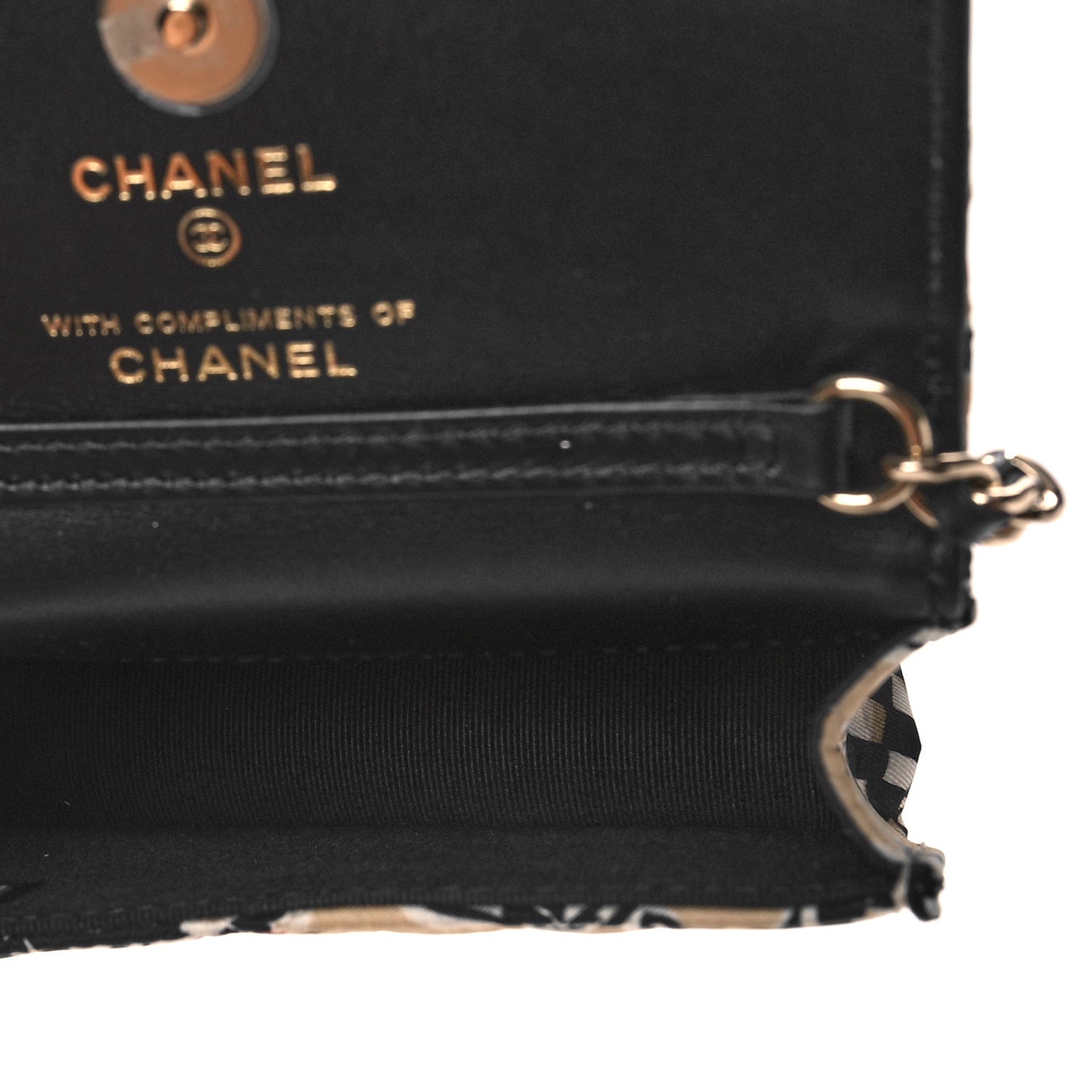 Canvas Check Flag Printed CC Clutch With Chain Beige Multicolor