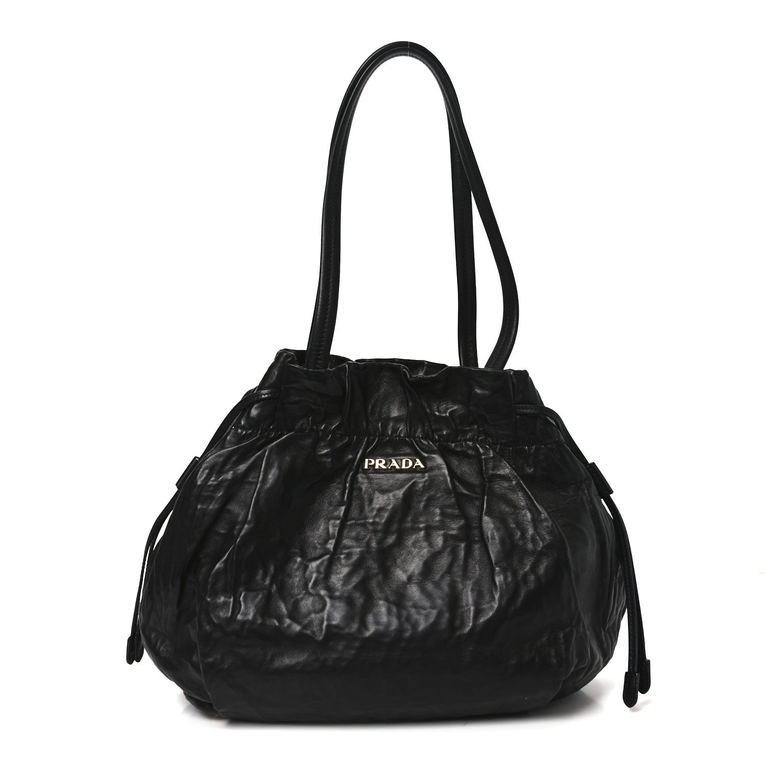Prada Nappa Antique Drawstring Tote Black 1847995 – FASHIONPHILE