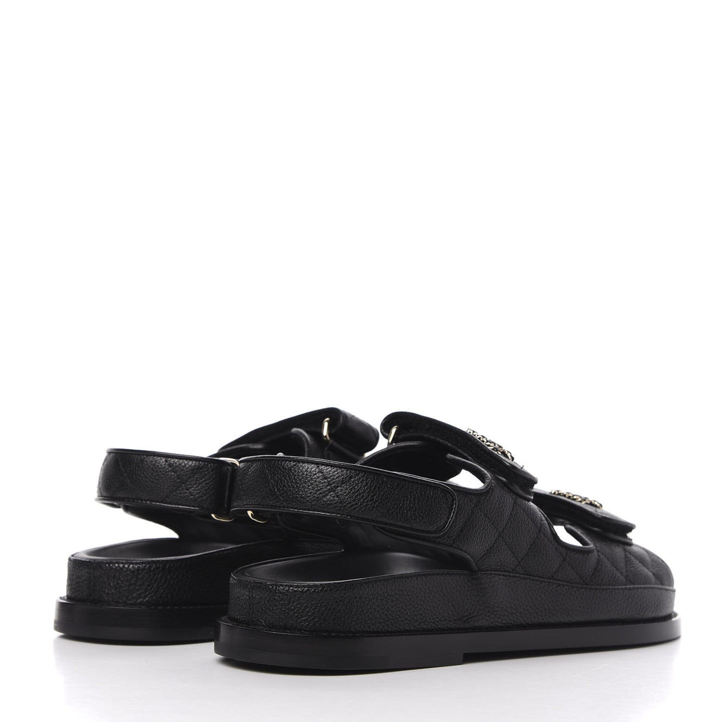 Grained Calfskin Velcro Dad Sandals 36 Black
