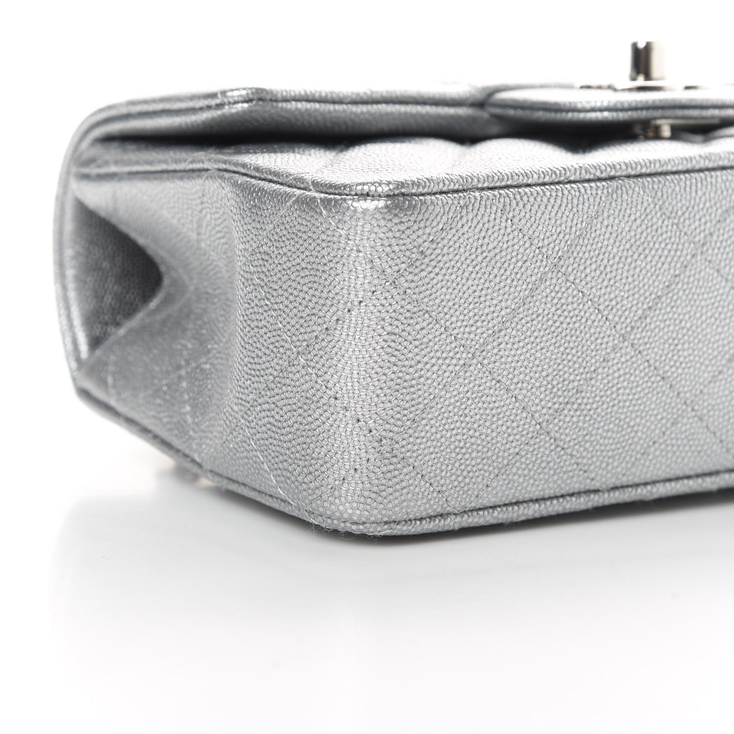 Metallic Caviar Quilted Mini Top Handle Rectangular Flap Silver