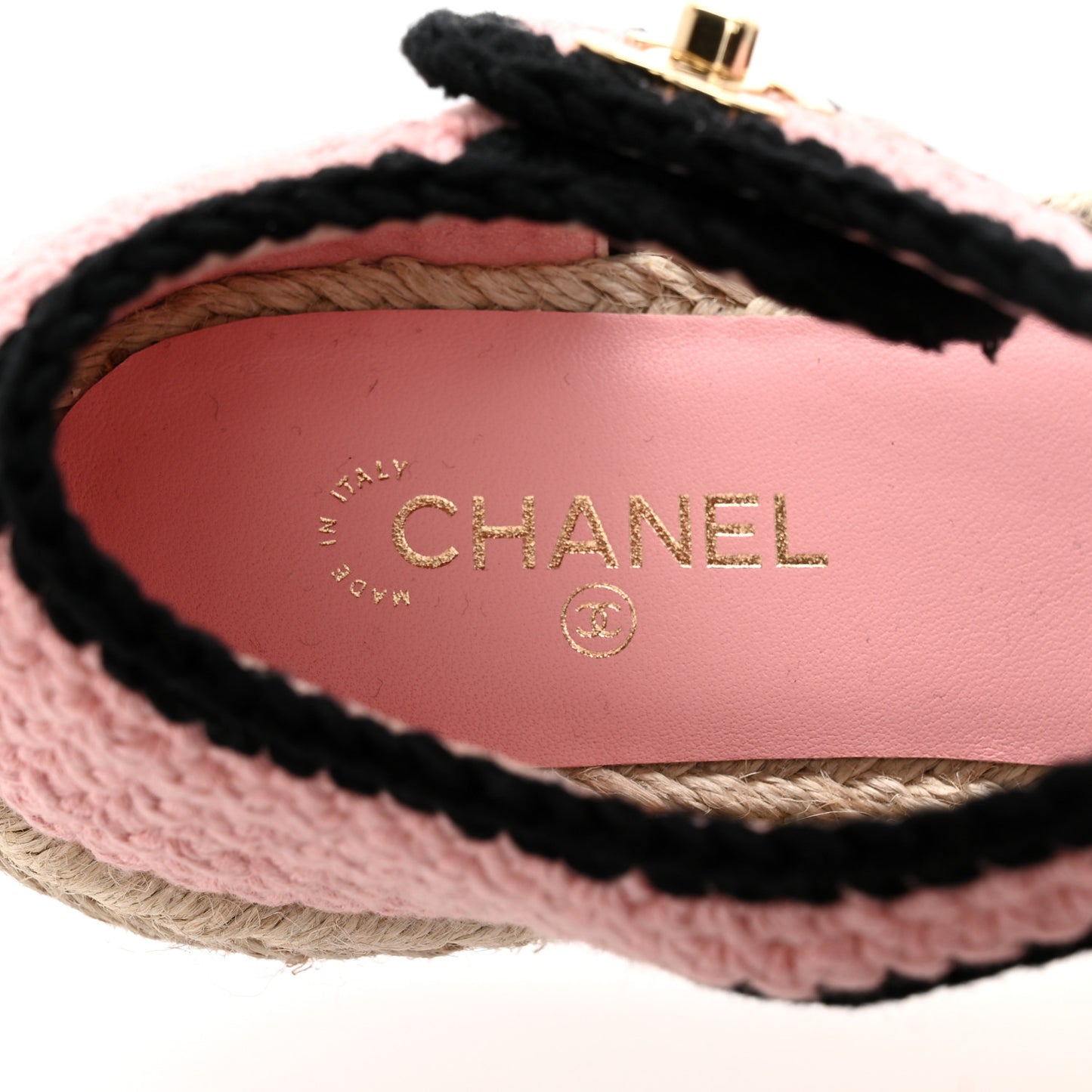 Braided Knit Cap Toe CC Ankle Strap Espadrilles 37 Light Pink Black