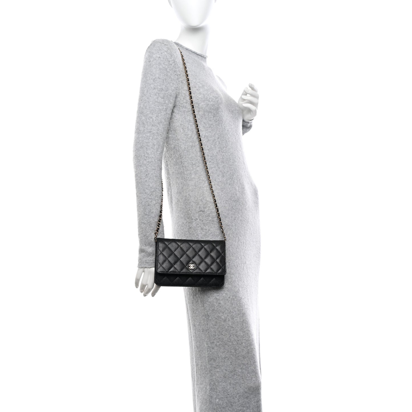 Caviar Quilted Wallet on Chain WOC Black