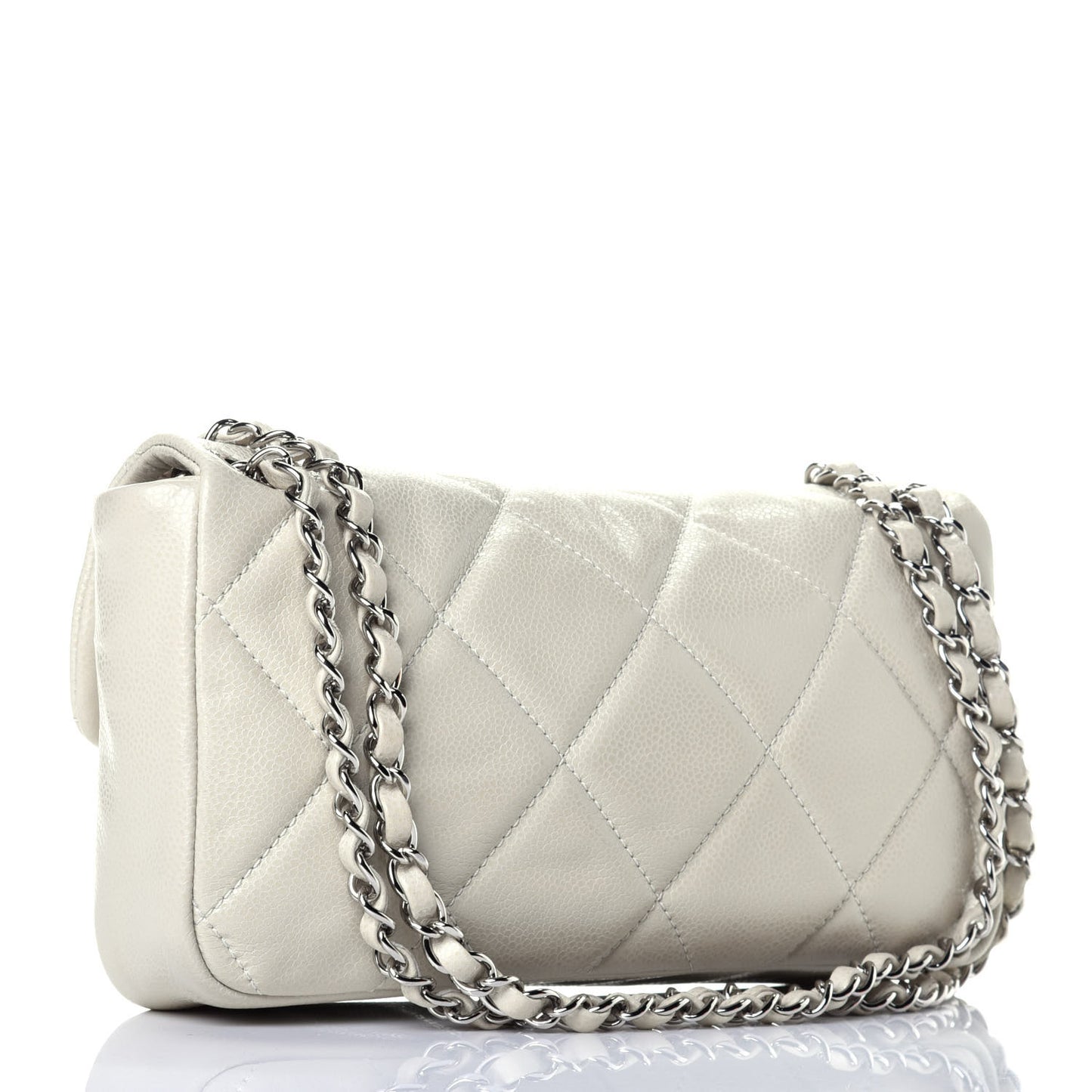Glazed Caviar Quilted Small Nature Flap Bag White
