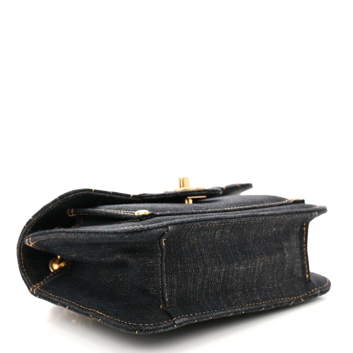 Chanel Denim Quilted Double You Mini Flap Black Golden 4 of 11