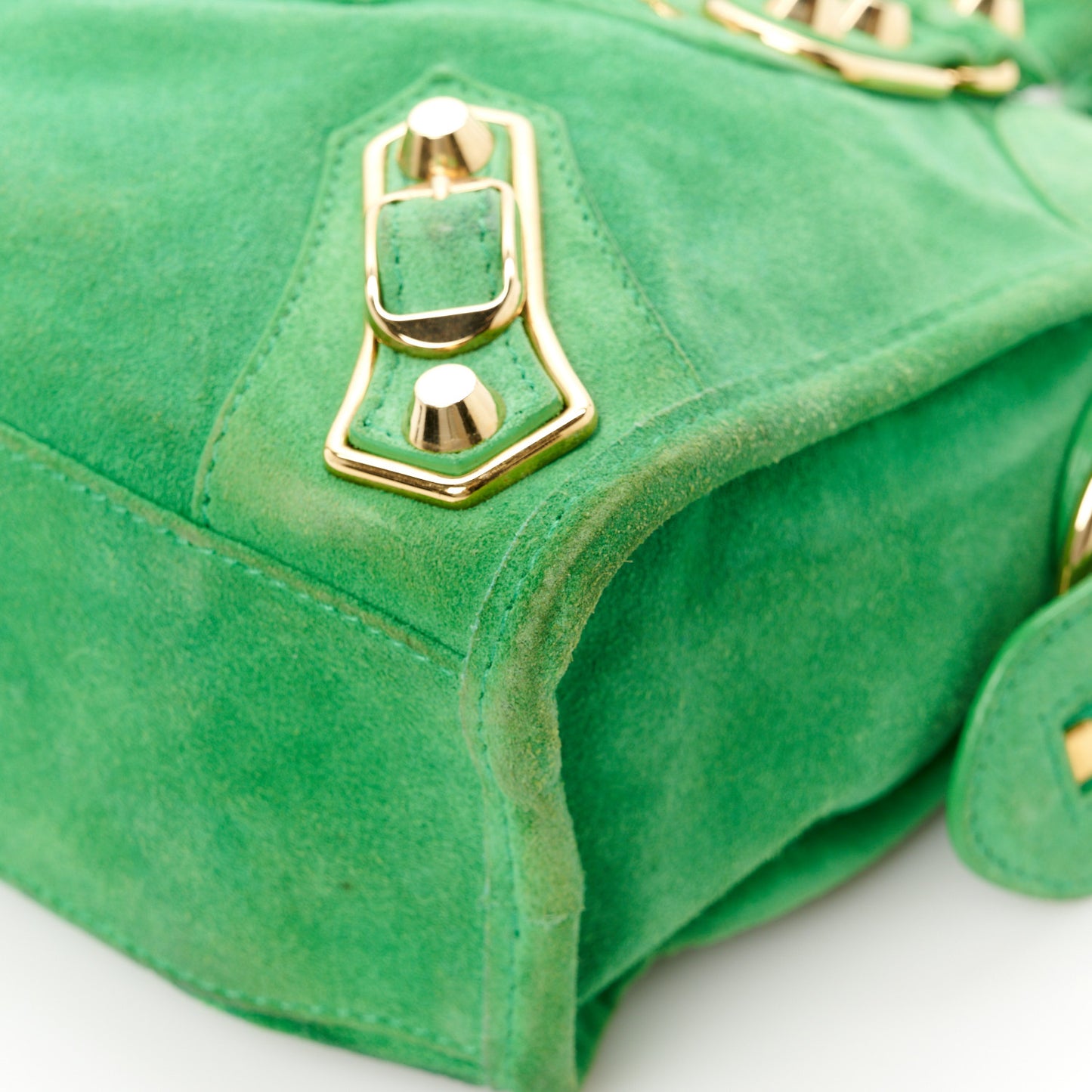 Baby Daim Suede Gold Metallic Edge Hardware Mini City Vert Fluo