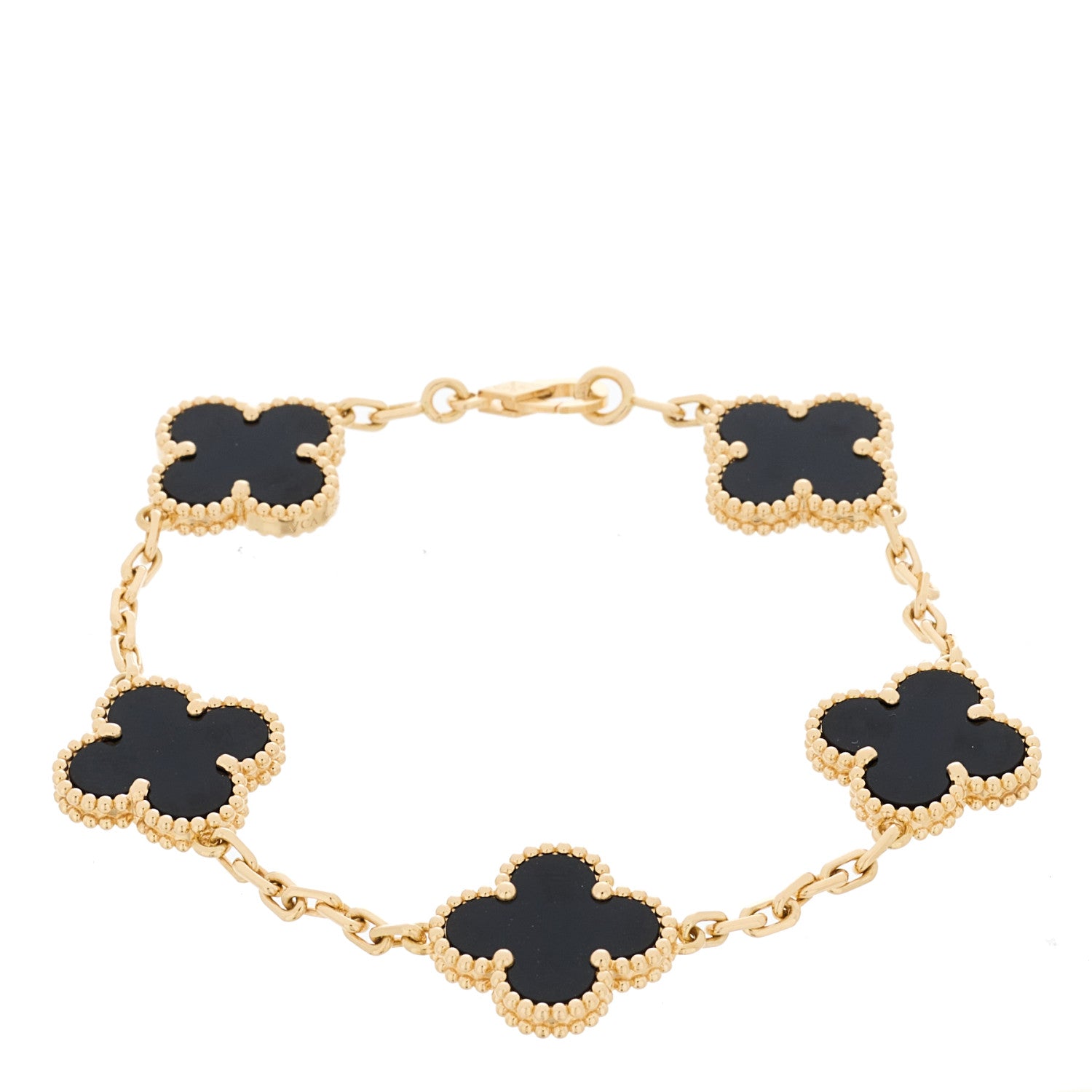 Van Cleef & Arpels 18K Yellow Gold Black Onyx 5 Motifs Vintage Alhambra Bracelet 1 of 5