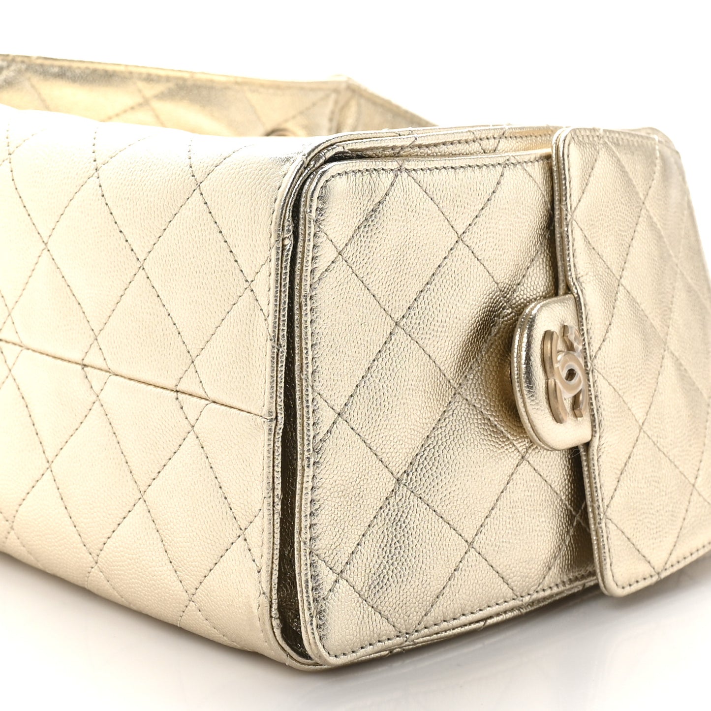 Metallic Caviar Quilted Small Chanel 25 Handbag Gold