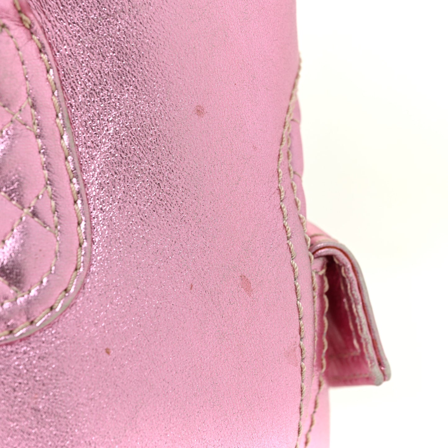 Metallic Lambskin Quilted Boogie Satchel Pink