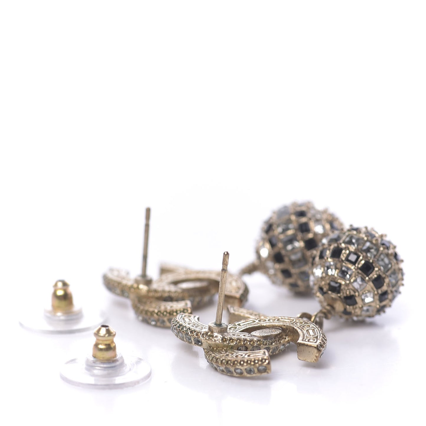 Baguette Crystal CC Drop Earrings Gold Black