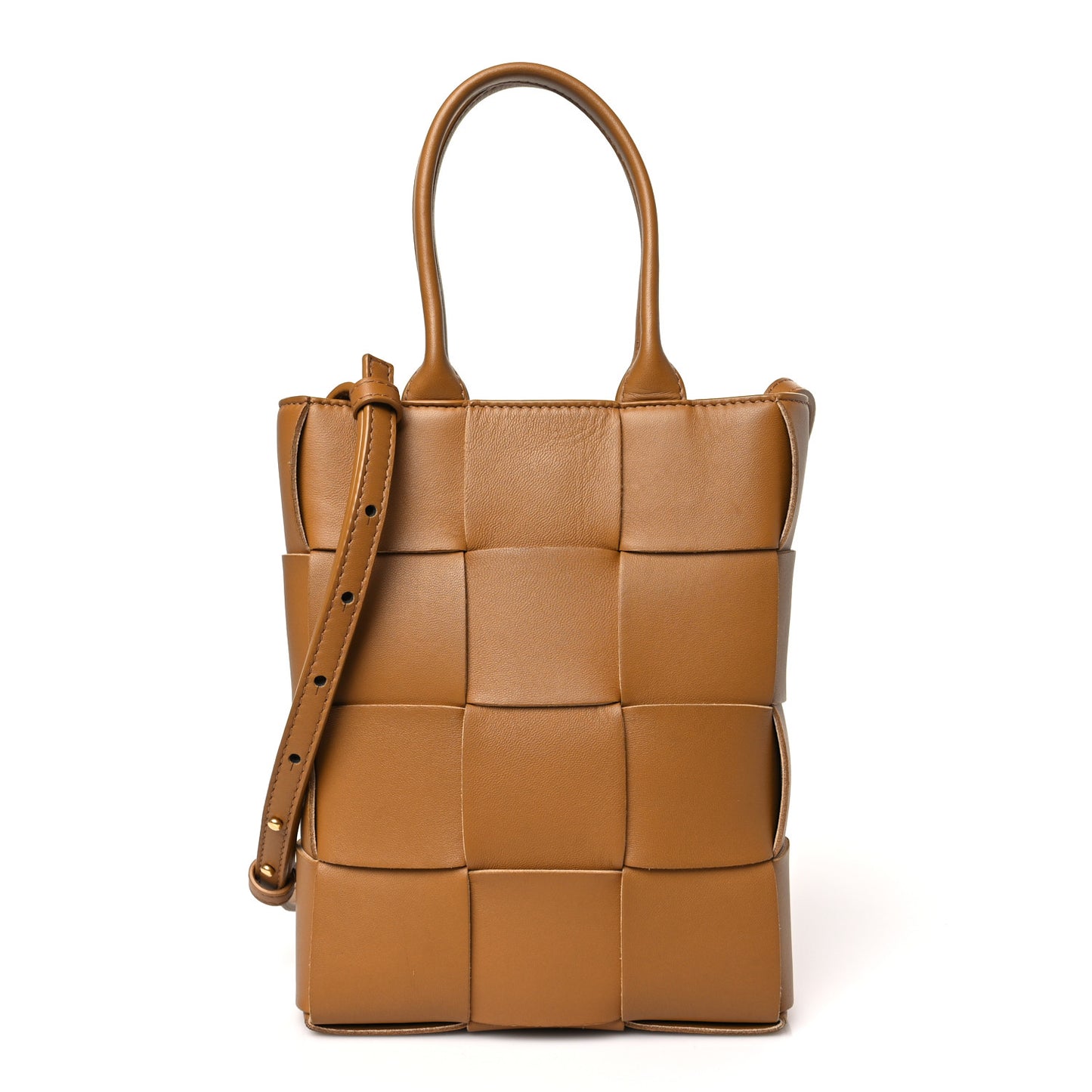 Lambskin Maxi Intrecciato Mini North South Cassette Tote Camel Gold