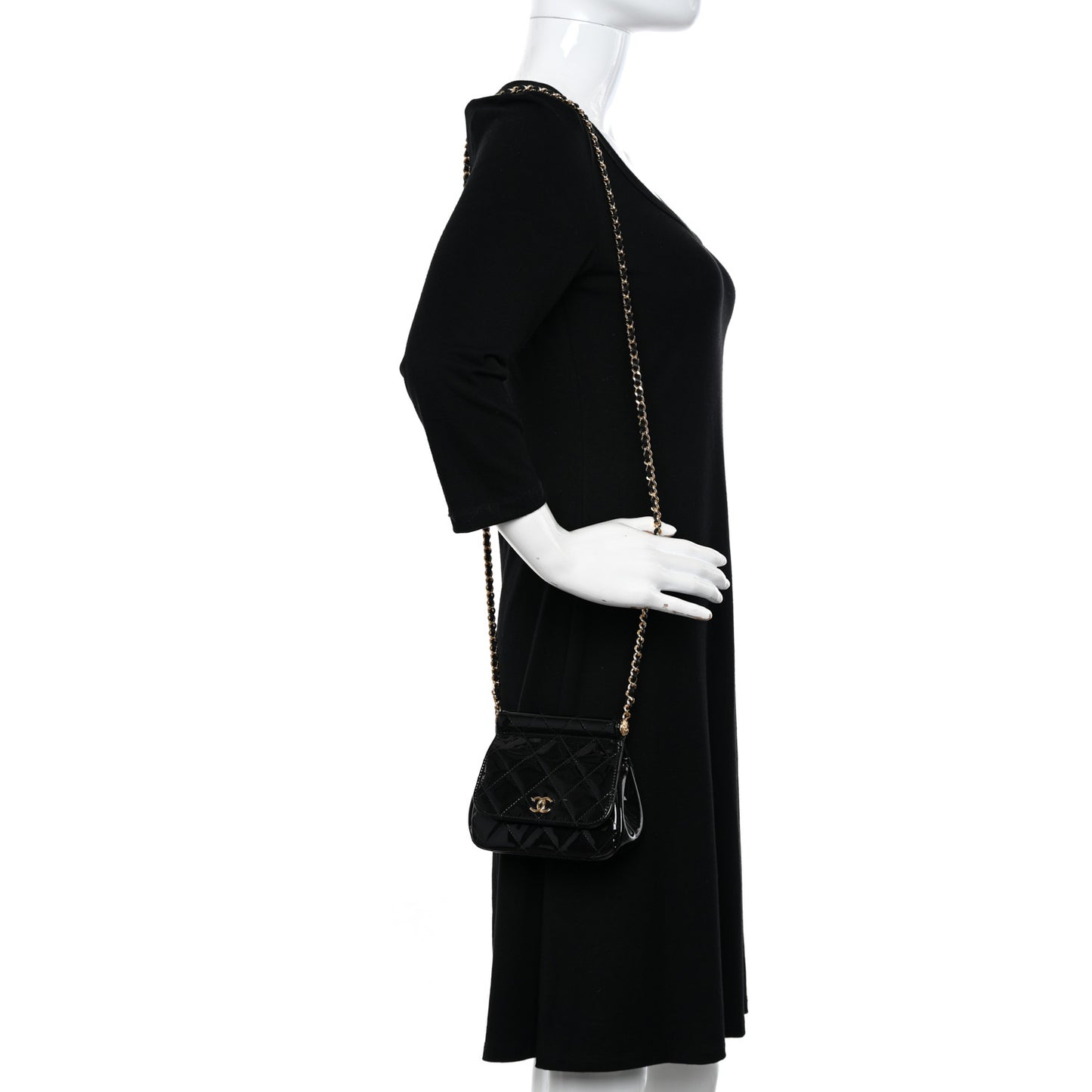 Patent Quilted Frame Clutch Flap With Chain Black