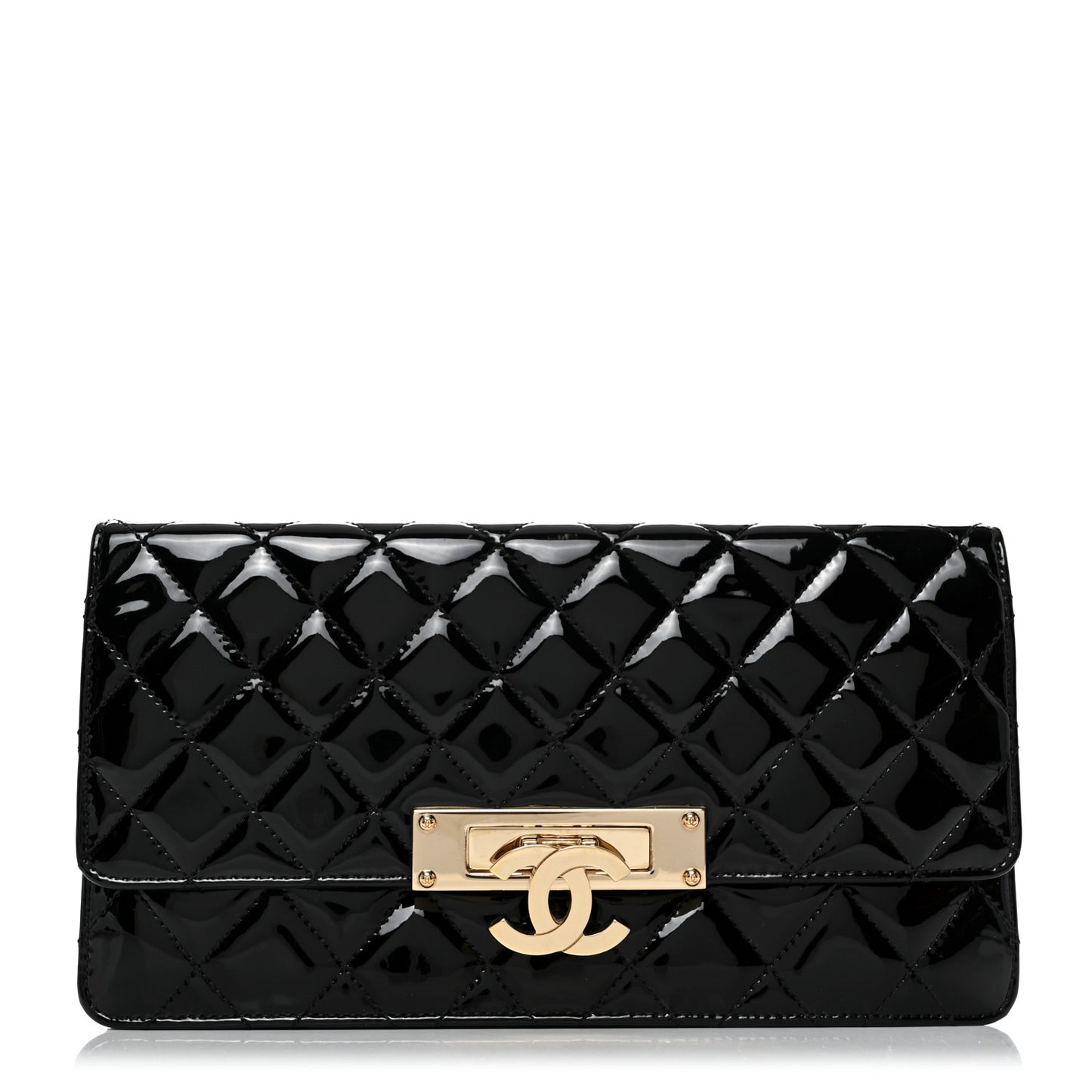 Patent Quilted Golden Class Wallet on Chain WOC Black