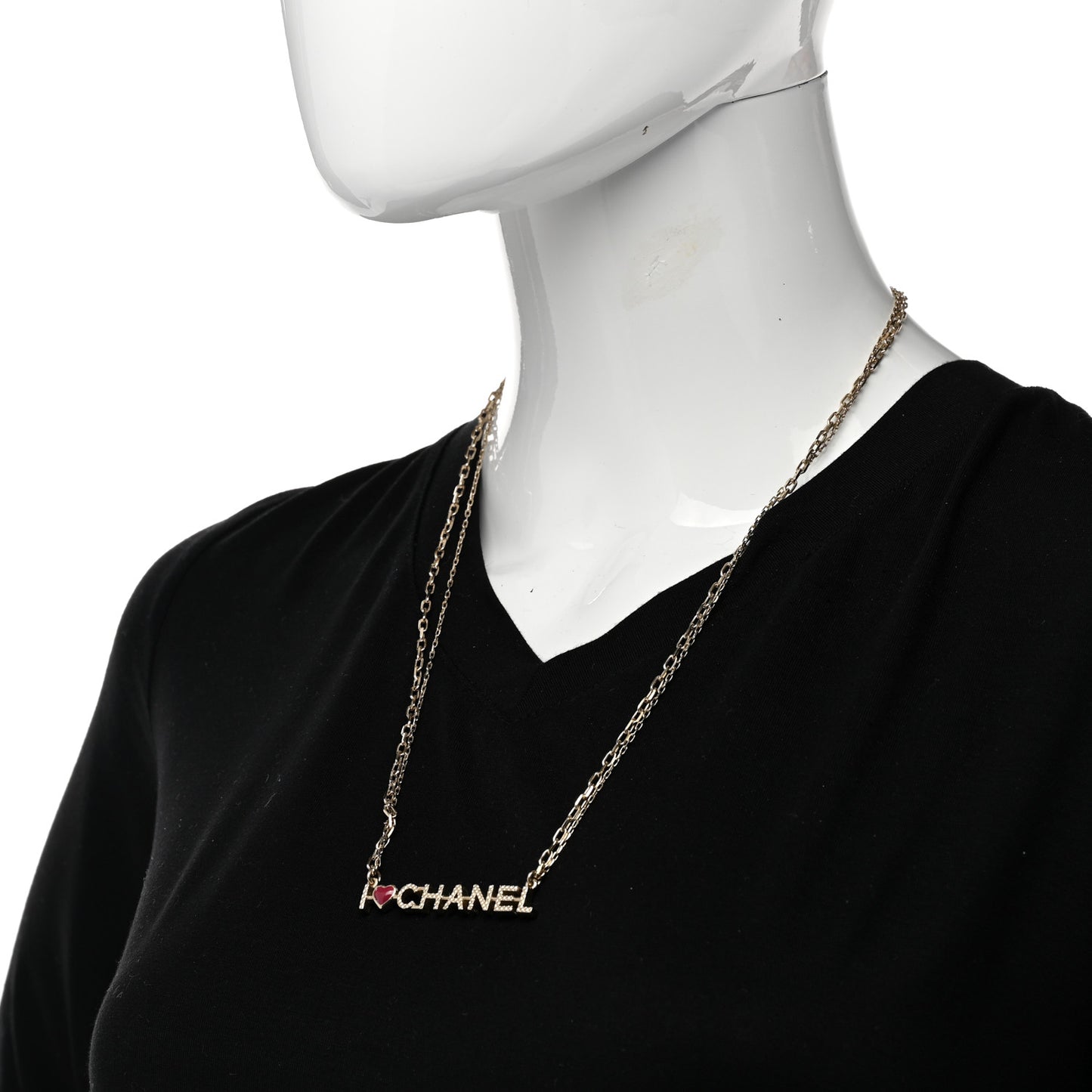 Quilted I Heart Chanel Logo Necklace Gold