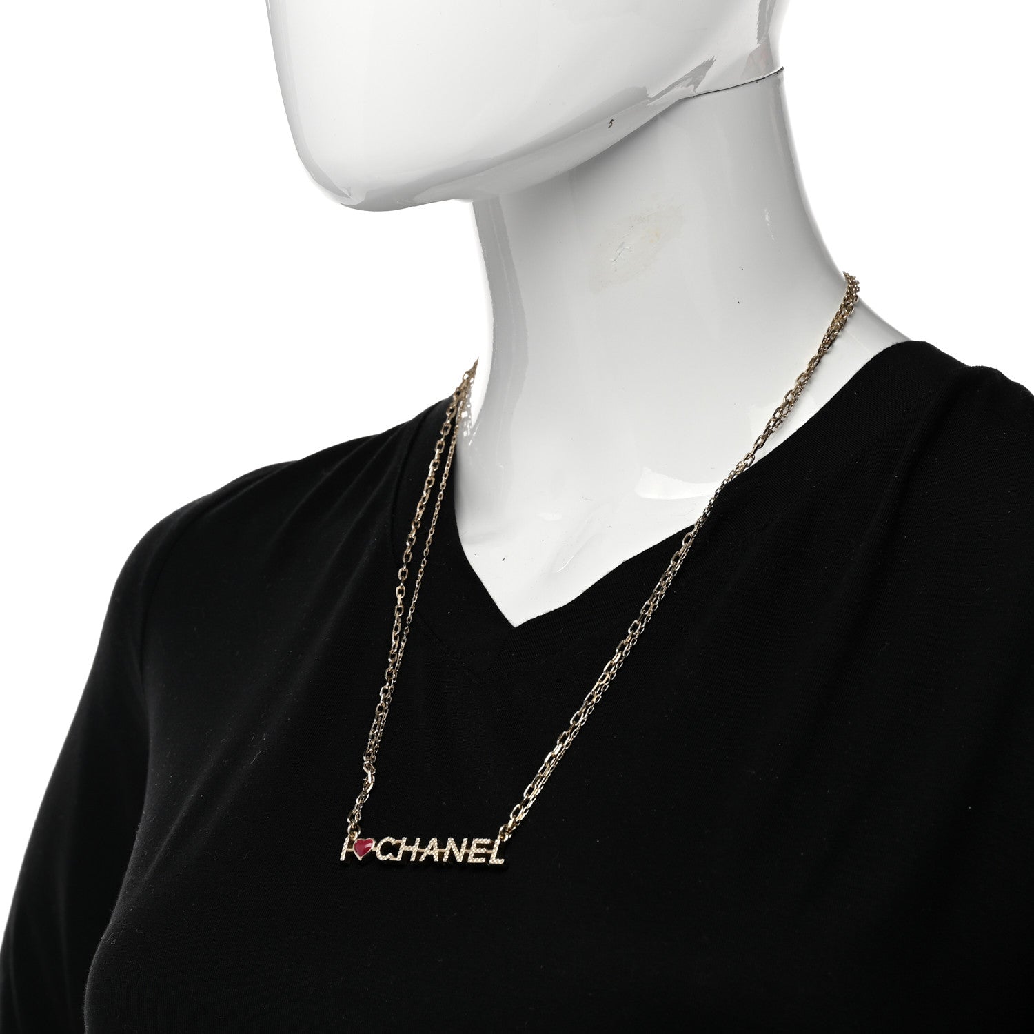 Chanel Quilted I Heart Chanel Logo Necklace Gold 2 of 6