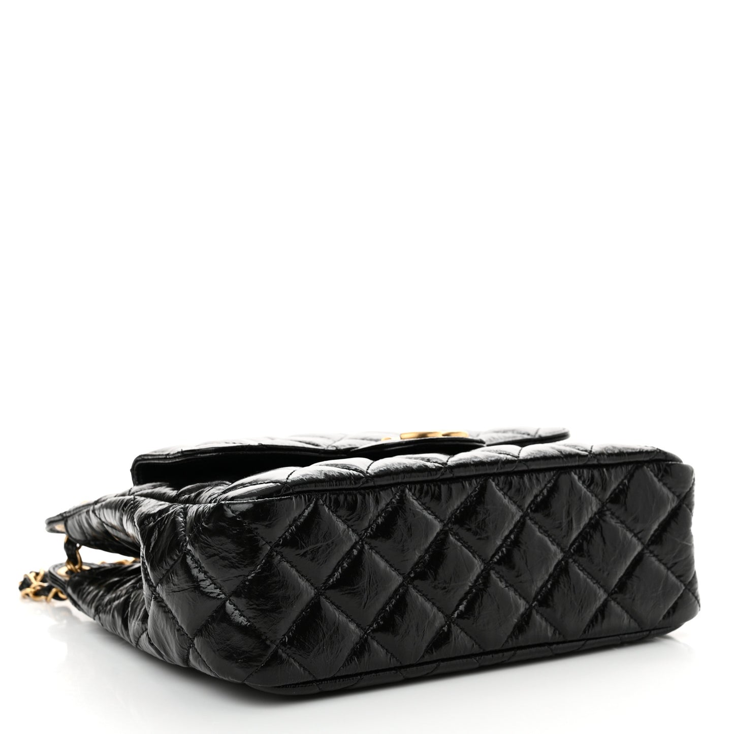 Shiny Crumpled Calfskin Quilted Wavy CC Hobo Black