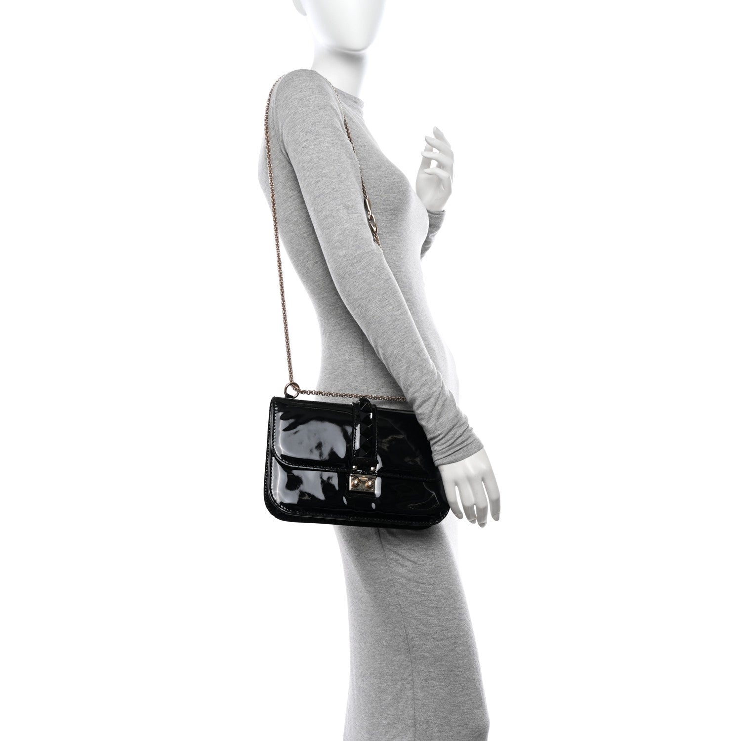 Valentino Garavani Patent Monochrome Medium Glam Lock Rockstud Flap Black 2 of 11