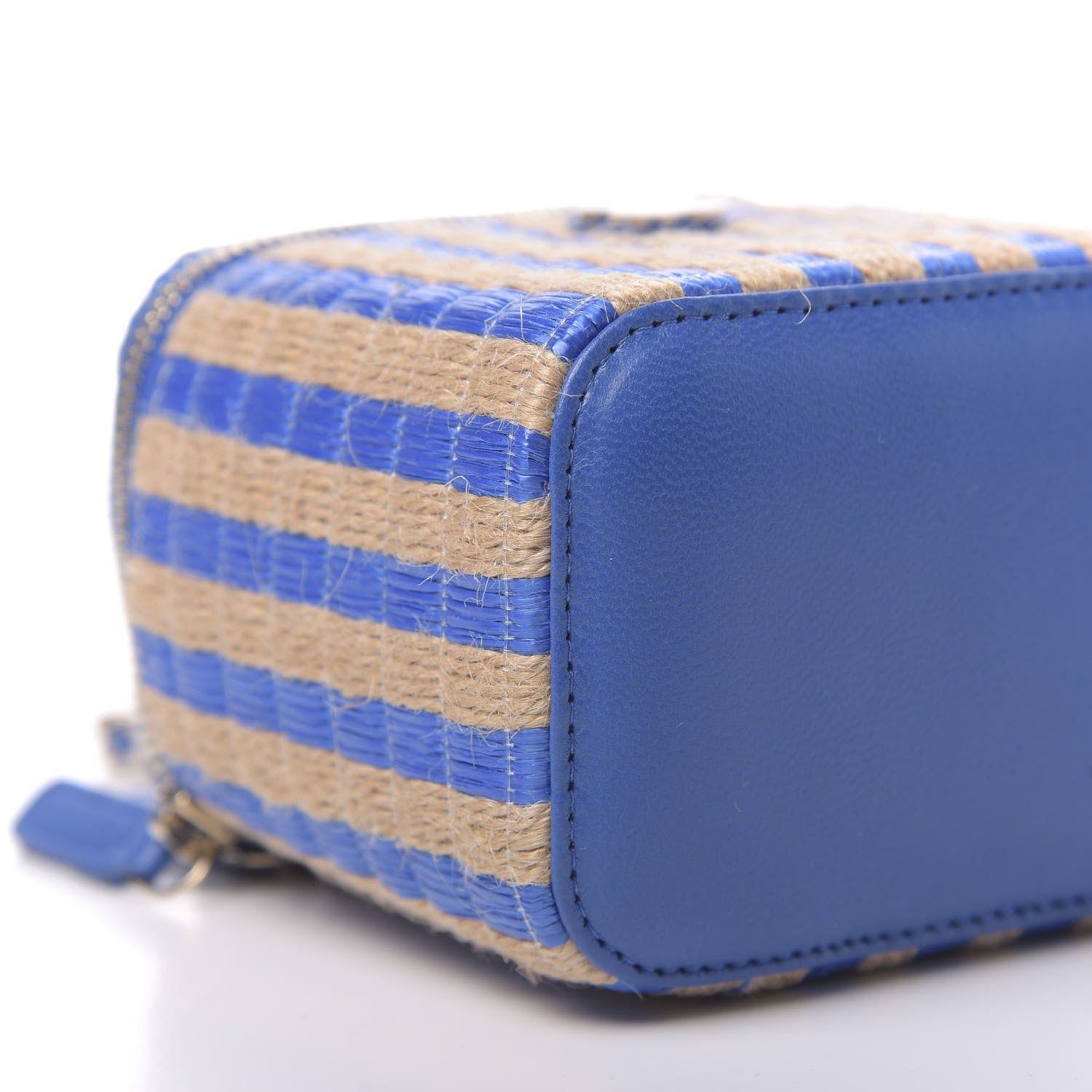 Chanel Raffia Jute Striped Mini Vanity Case With Chain Blue Beige 9 of 11
