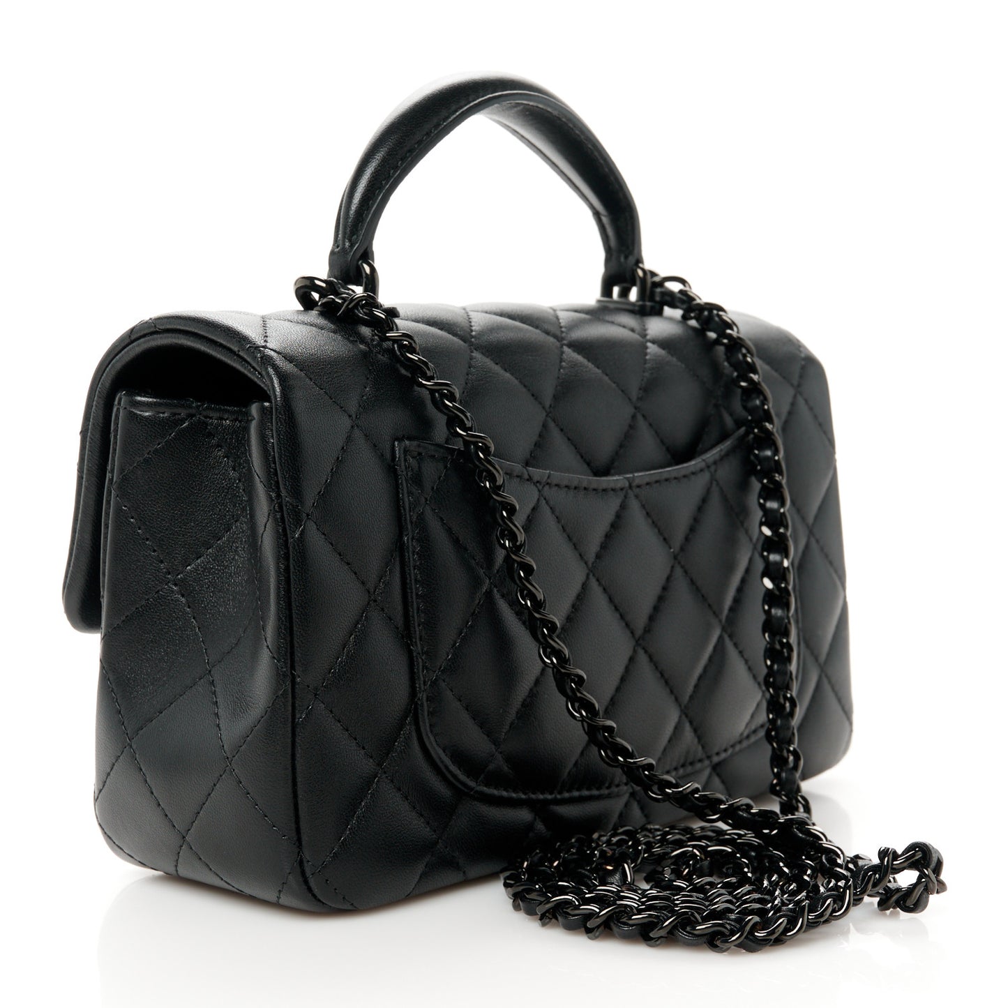 Lambskin Quilted Mini Top Handle Rectangular Flap So Black