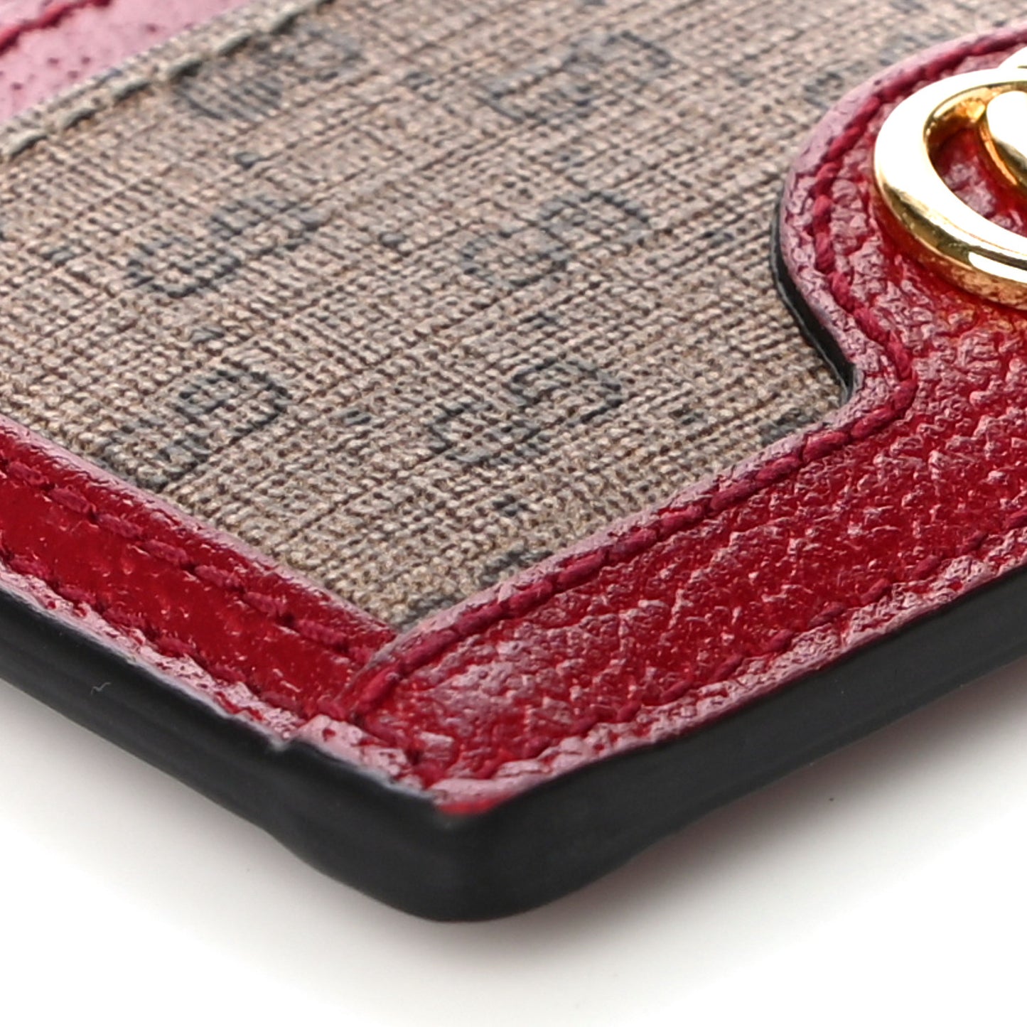 X DORAEMON Mini Vintage GG Supreme Monogram Card Holder Beige Cherry Red