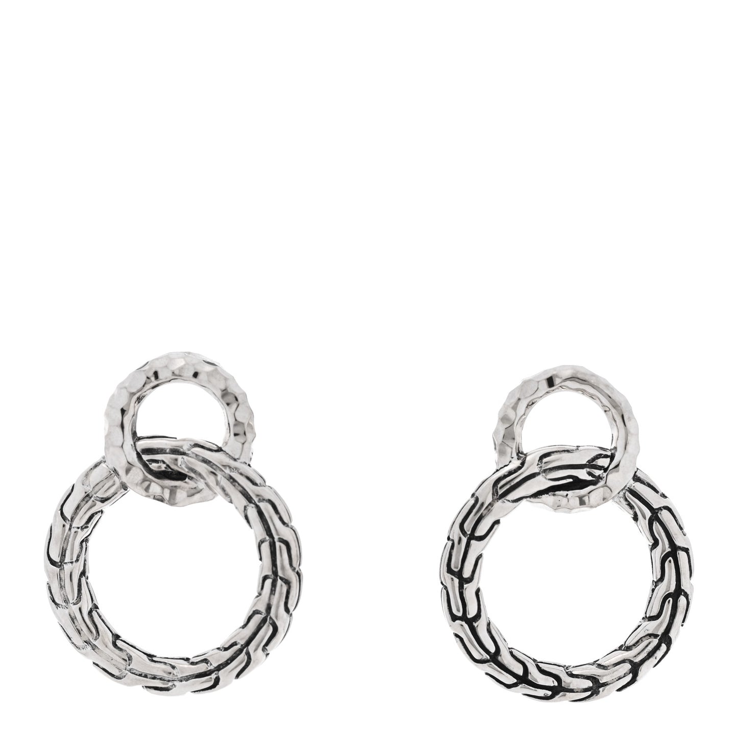 Sterling Silver Carved Chain Interlink Stud Earrings