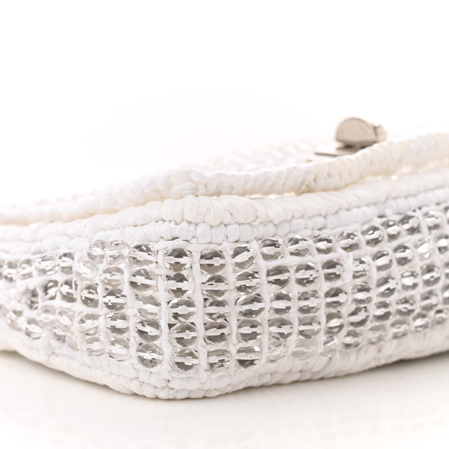 Raffia Beaded Flap Shoulder Flap White