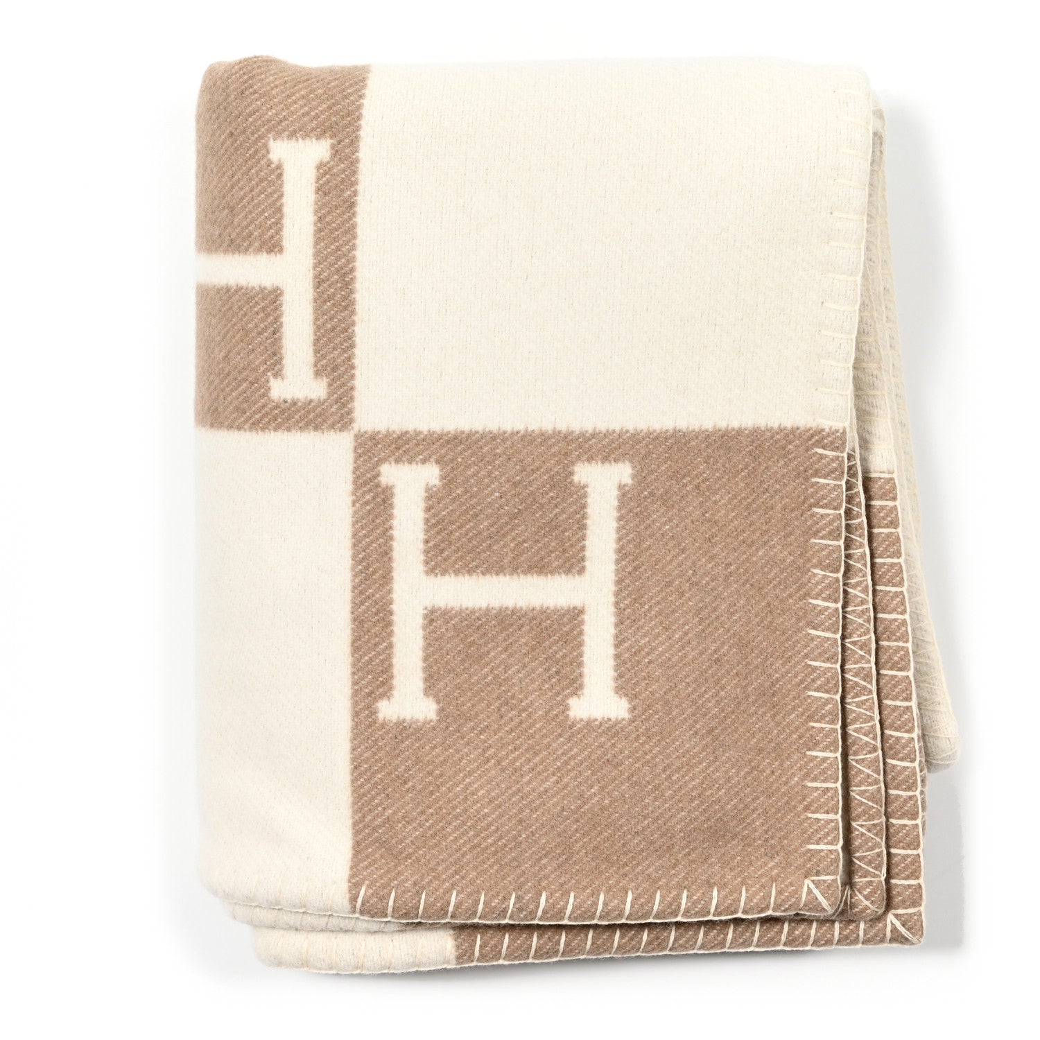 Hermes Wool Cashmere Avalon Baby Blanket Noisette Moyen White 1 of 3