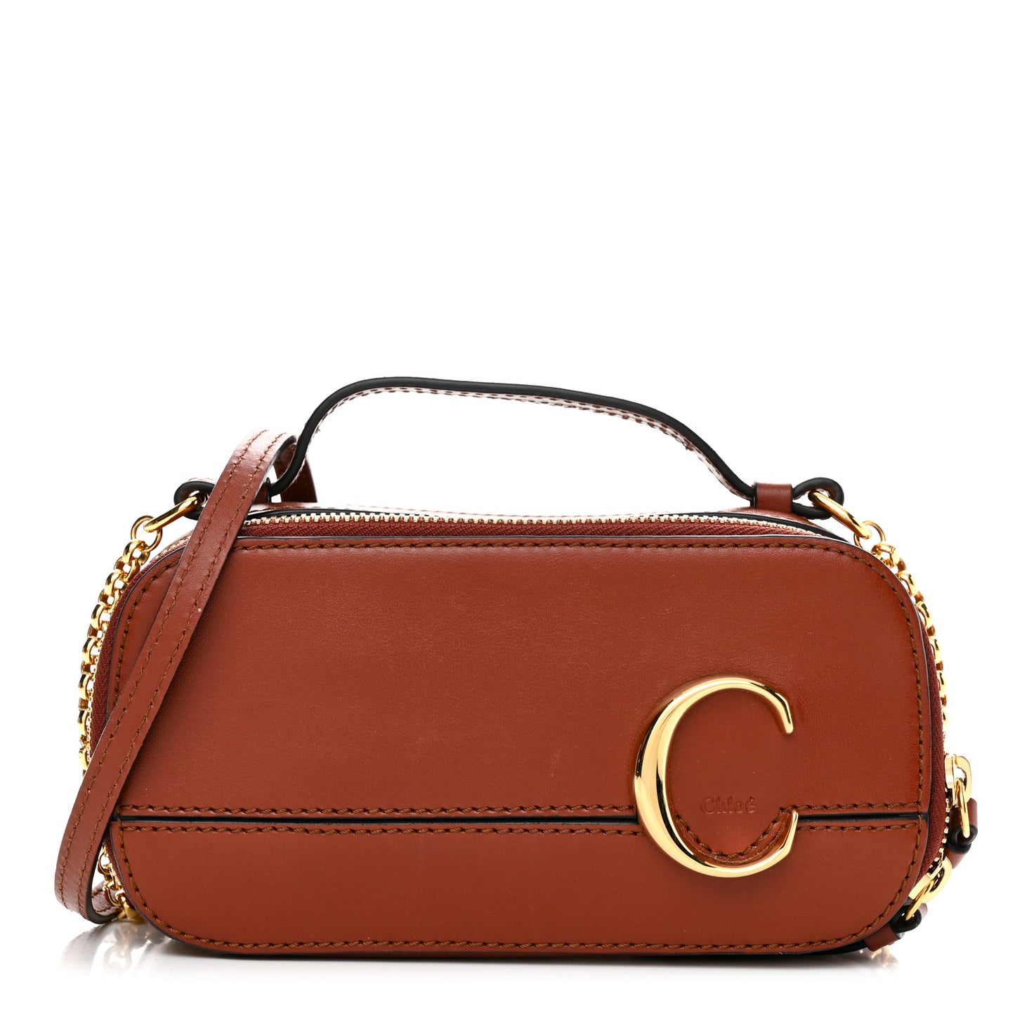 Shiny Calfskin Mini Vanity C Bag Sepia Brown