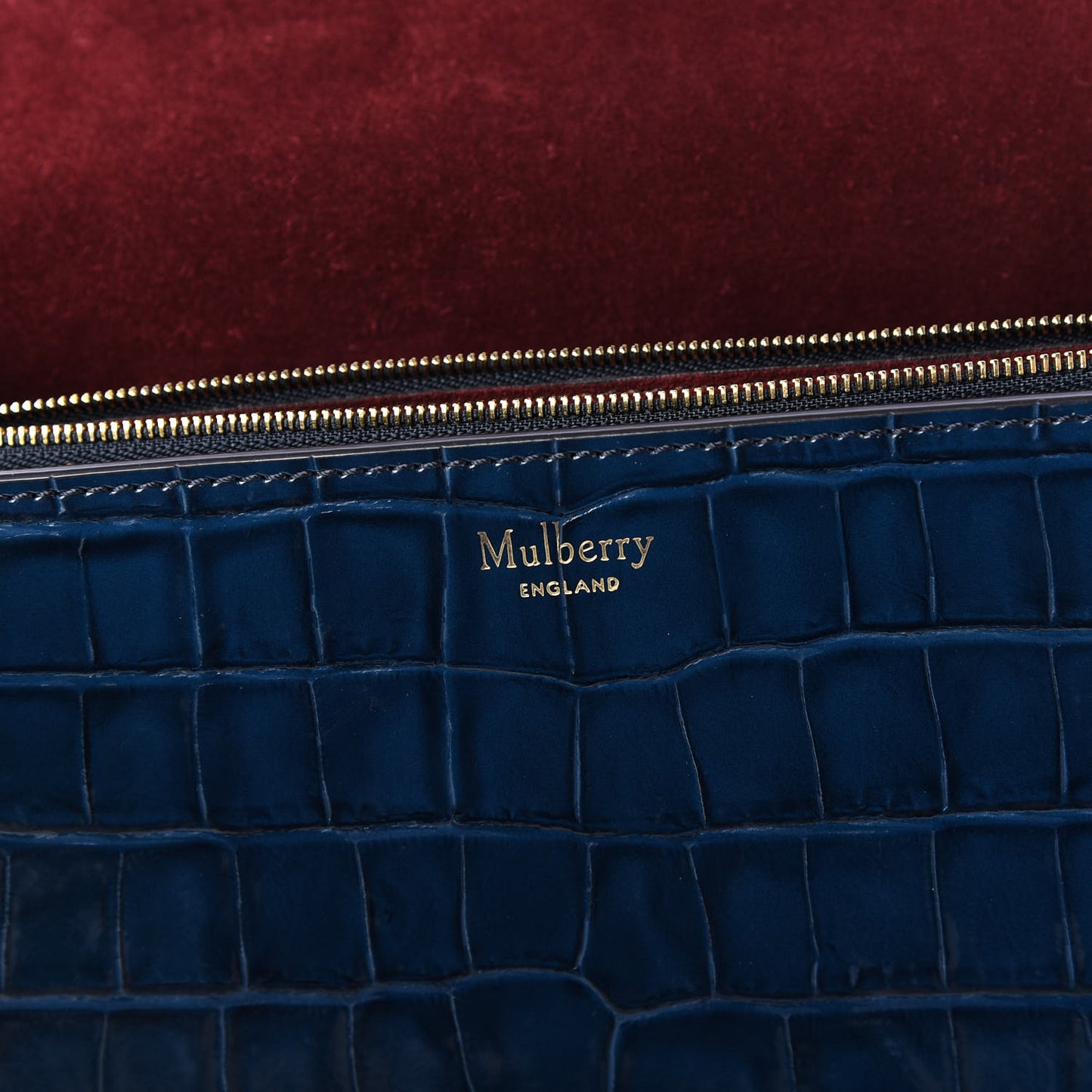Calfskin Crocodile Embossed Pembroke Shoulder Bag Navy