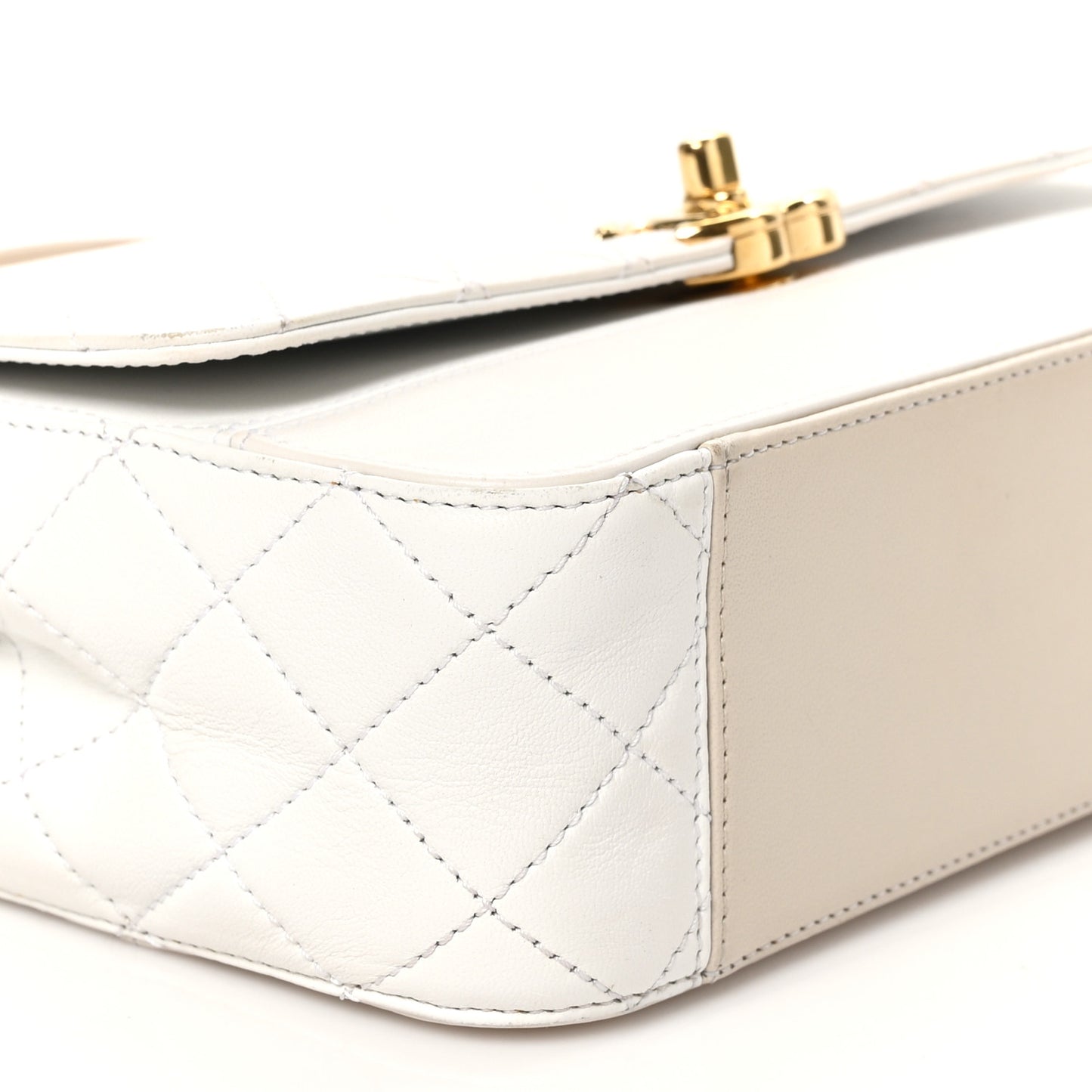 Lambskin Calfskin Quilted Shoulder Flap Bag Beige White