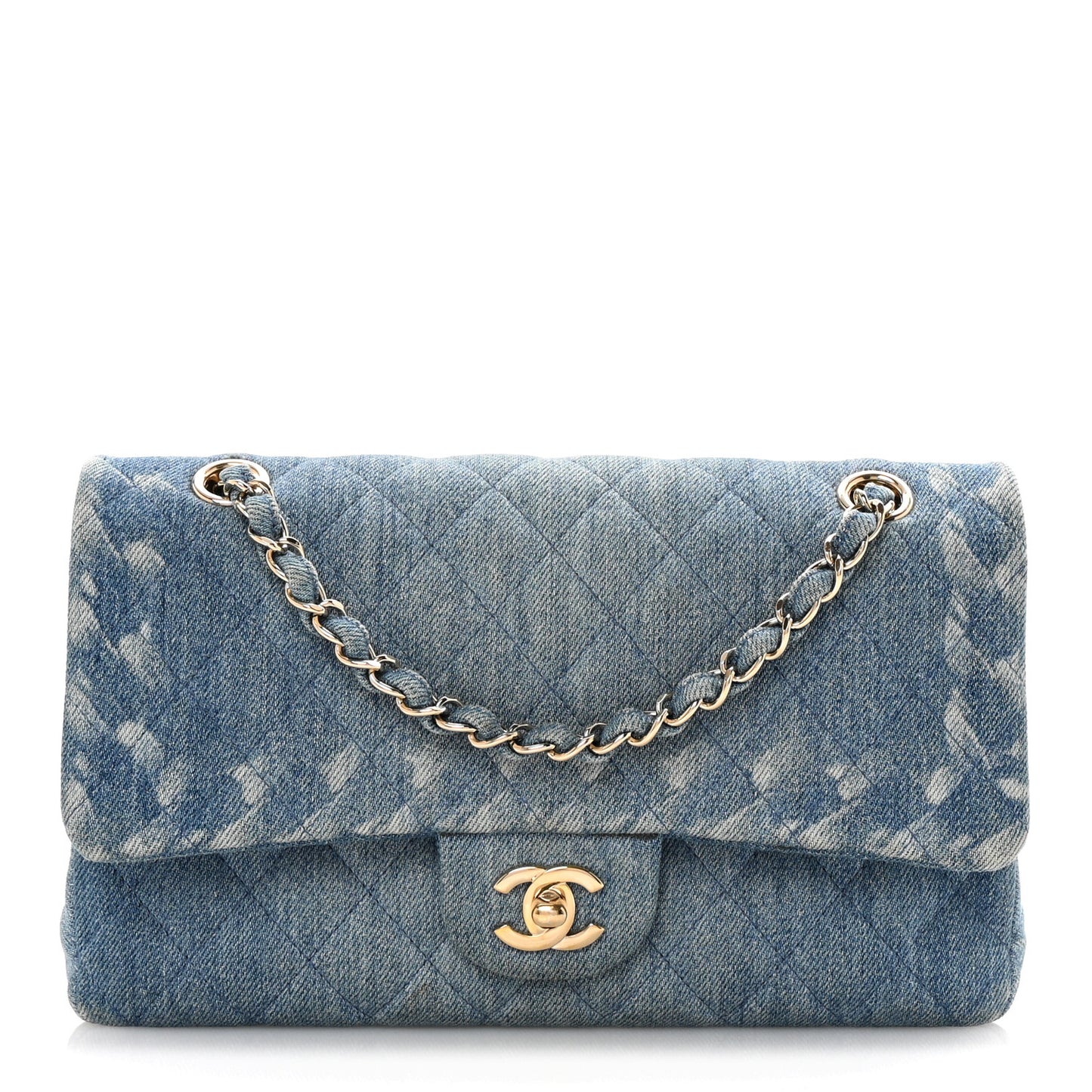Denim Quilted Medium Double Flap Blue
