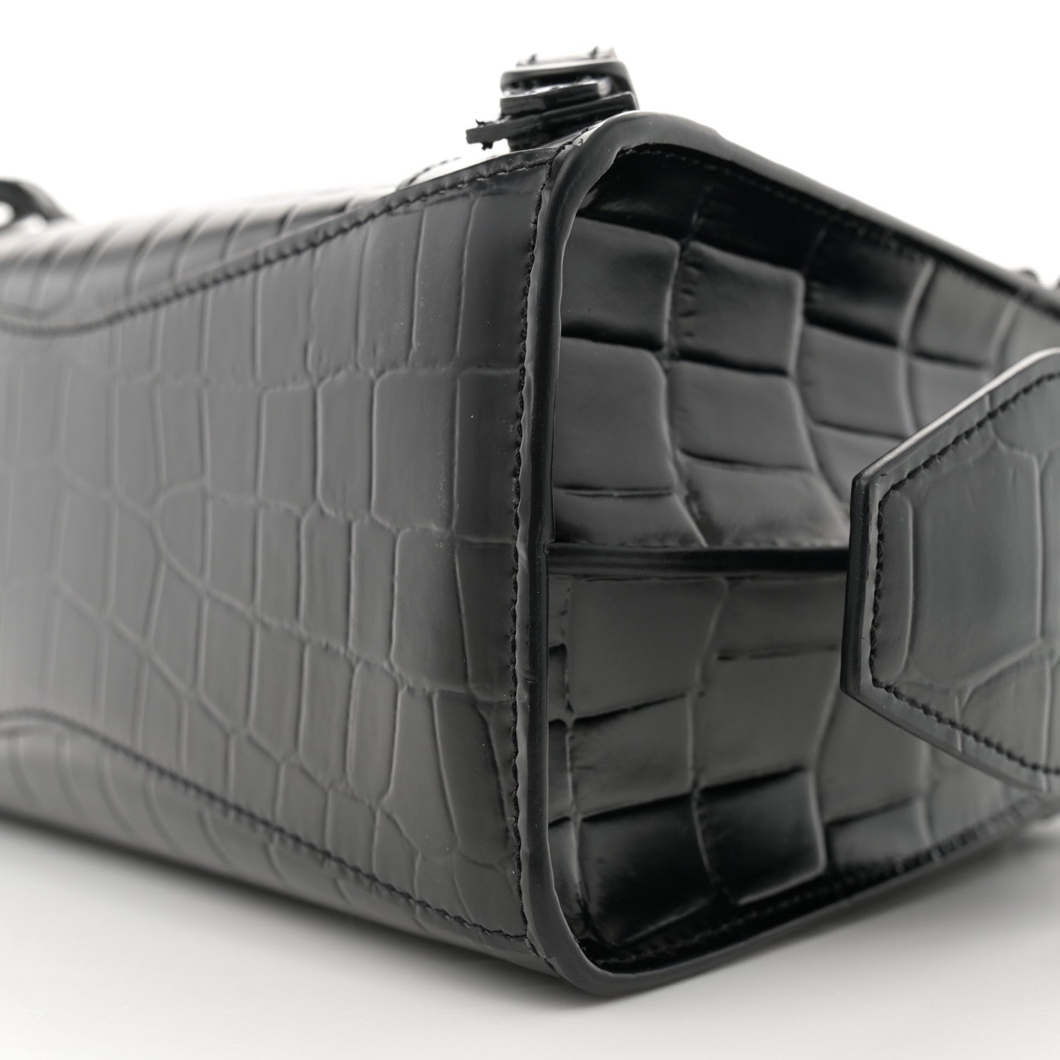 Balenciaga Semi Shiny Calfskin Crocodile Embossed Neo Classic Black Hardware Mini City Black 10 of 11