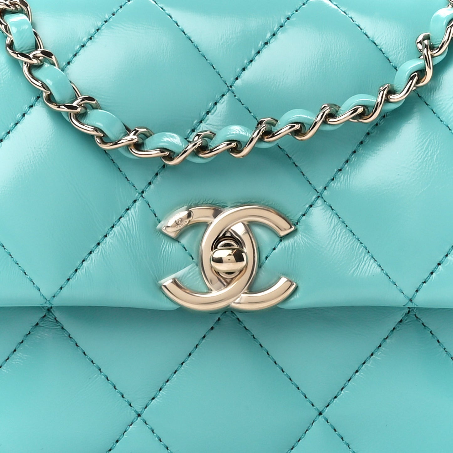 Shiny Lambskin Quilted Mini Coco Trip Flap Bag Turquoise