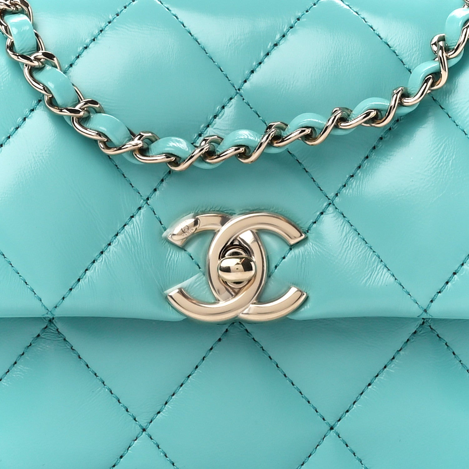 Chanel Shiny Lambskin Quilted Mini Coco Trip Flap Bag Turquoise 8 of 10