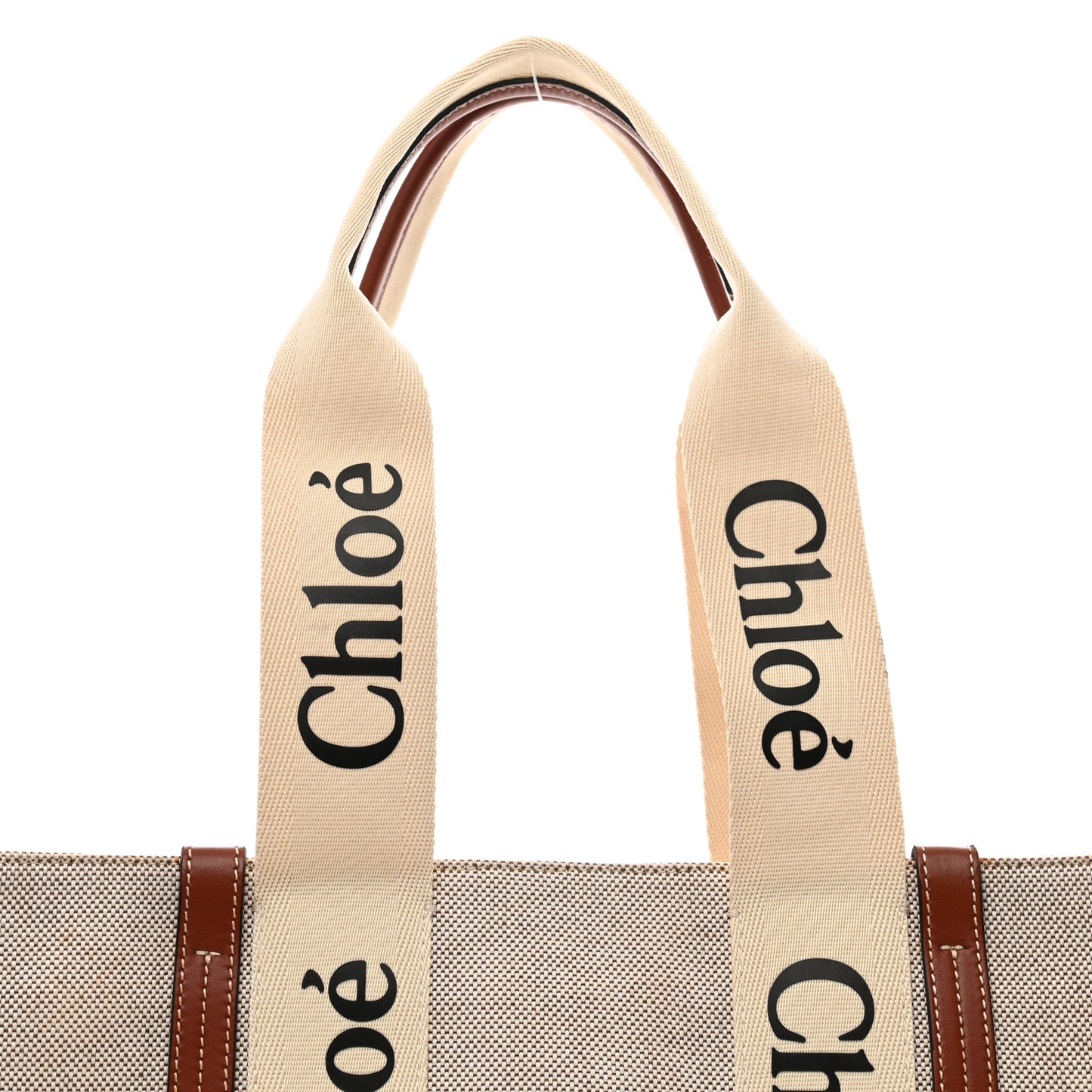 Cotton Calfskin Medium Woody Ribbon Tote White Brown