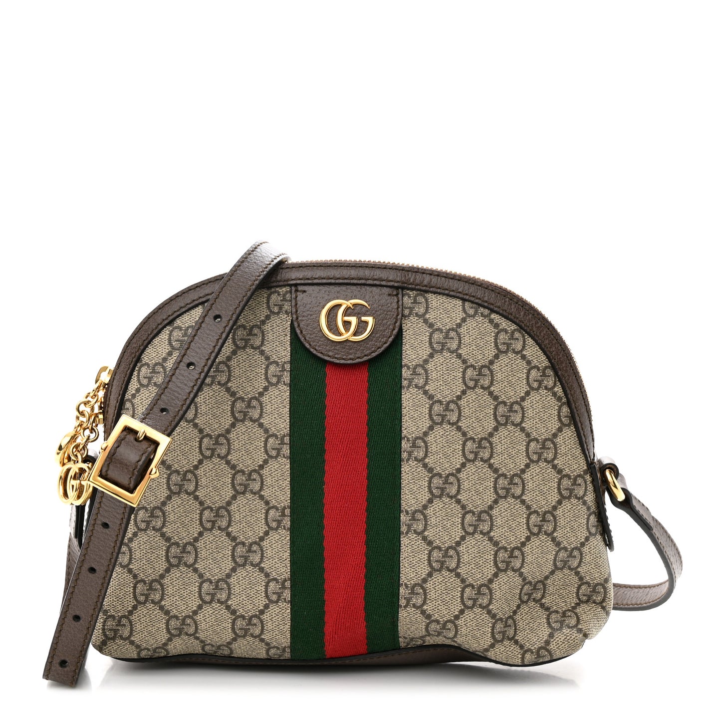 GG Supreme Monogram Textured Dollar Calfskin Web Small Ophidia Dome Shoulder Bag Beige Ebony New Acero