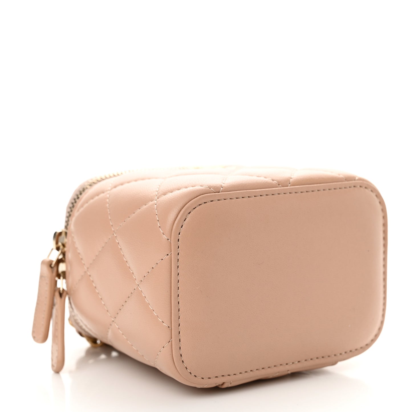 Lambskin Quilted Top Handle Mini Vanity Case With Chain Beige