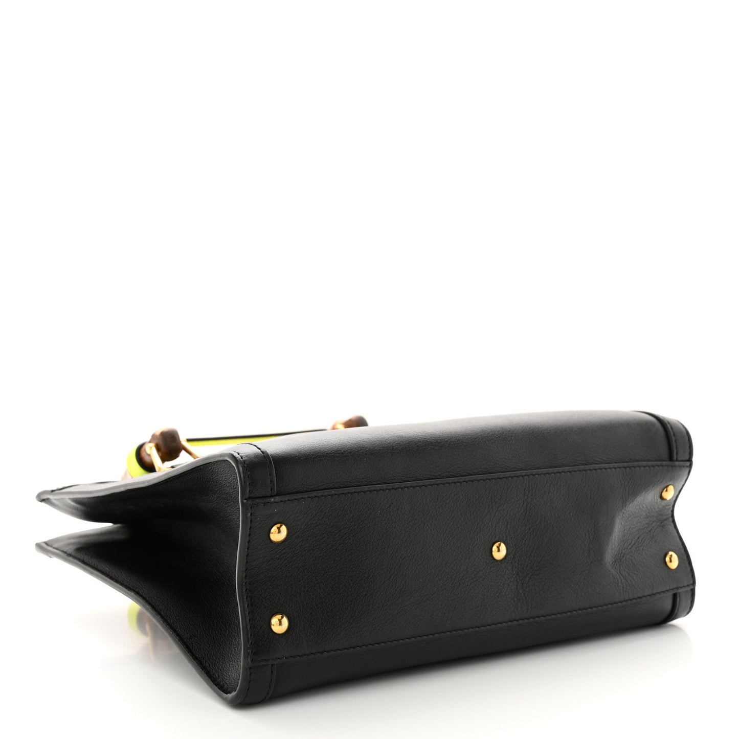 Calfskin Small Diana Tote Bag Black Yellow Fluo
