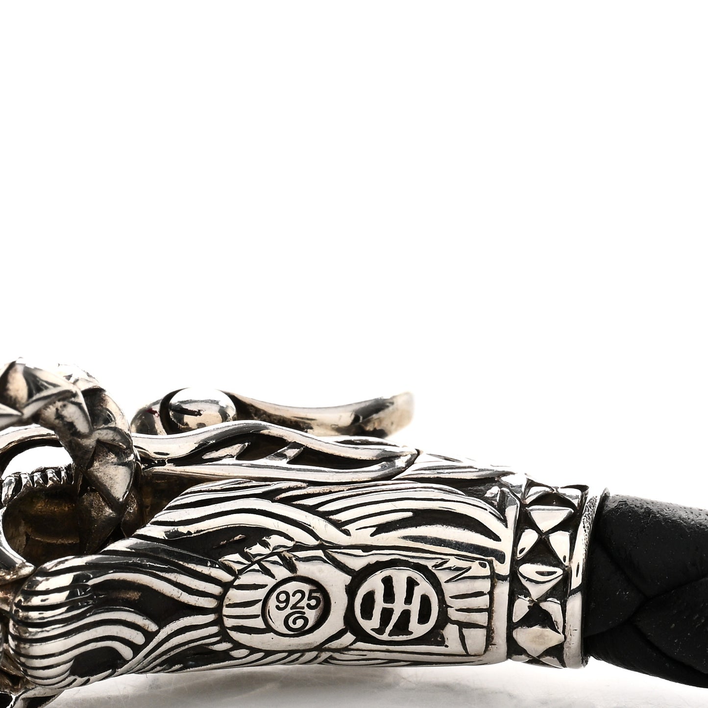 Sterling Silver Leather Naga Dragon Legend Bracelet Black