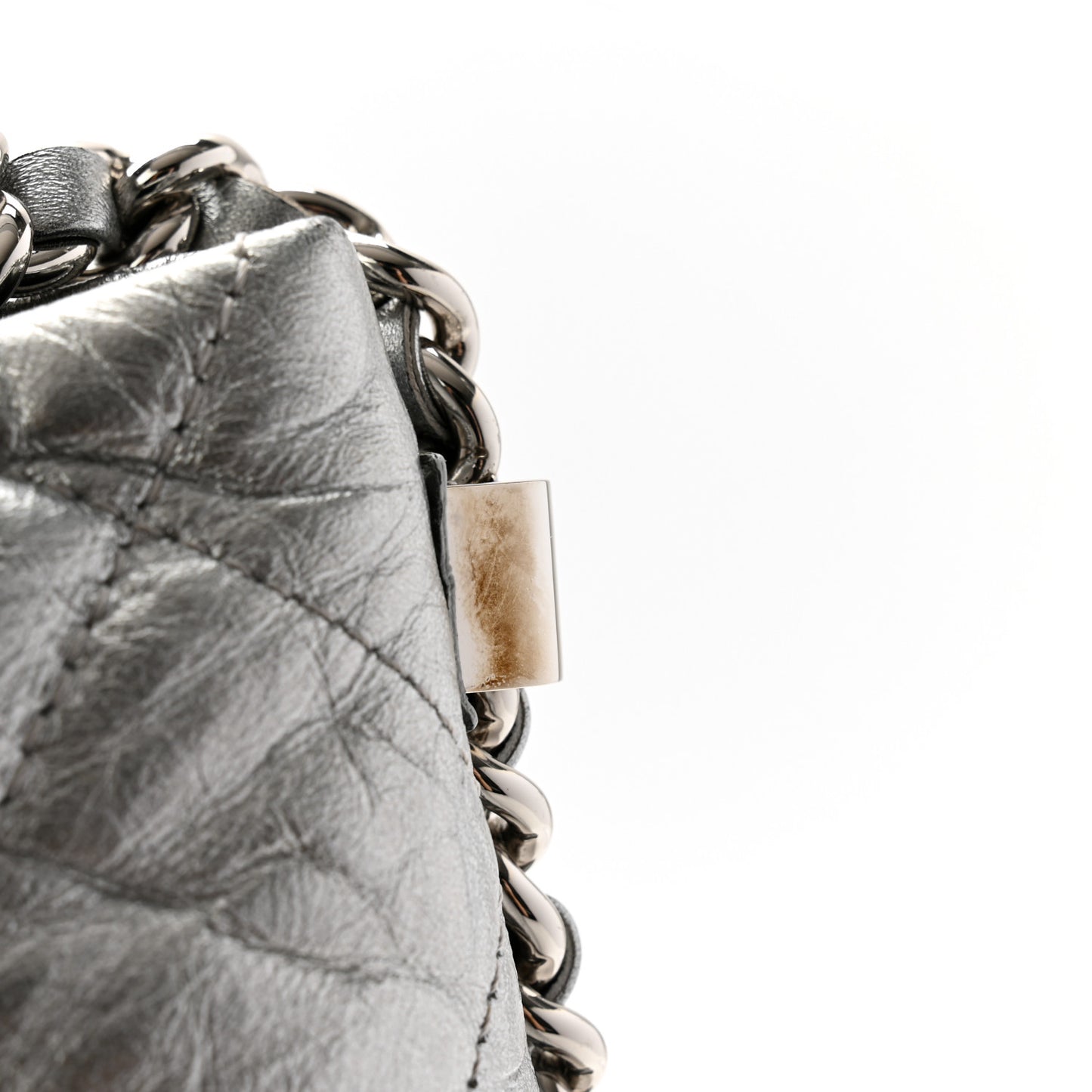 Metallic Crackled Calfskin Quilted Large Big Bang Hobo Silver