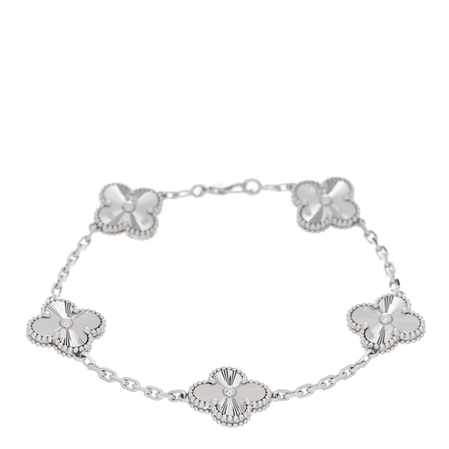 18K White Gold 5 Motifs Guilloche Vintage Alhambra Bracelet