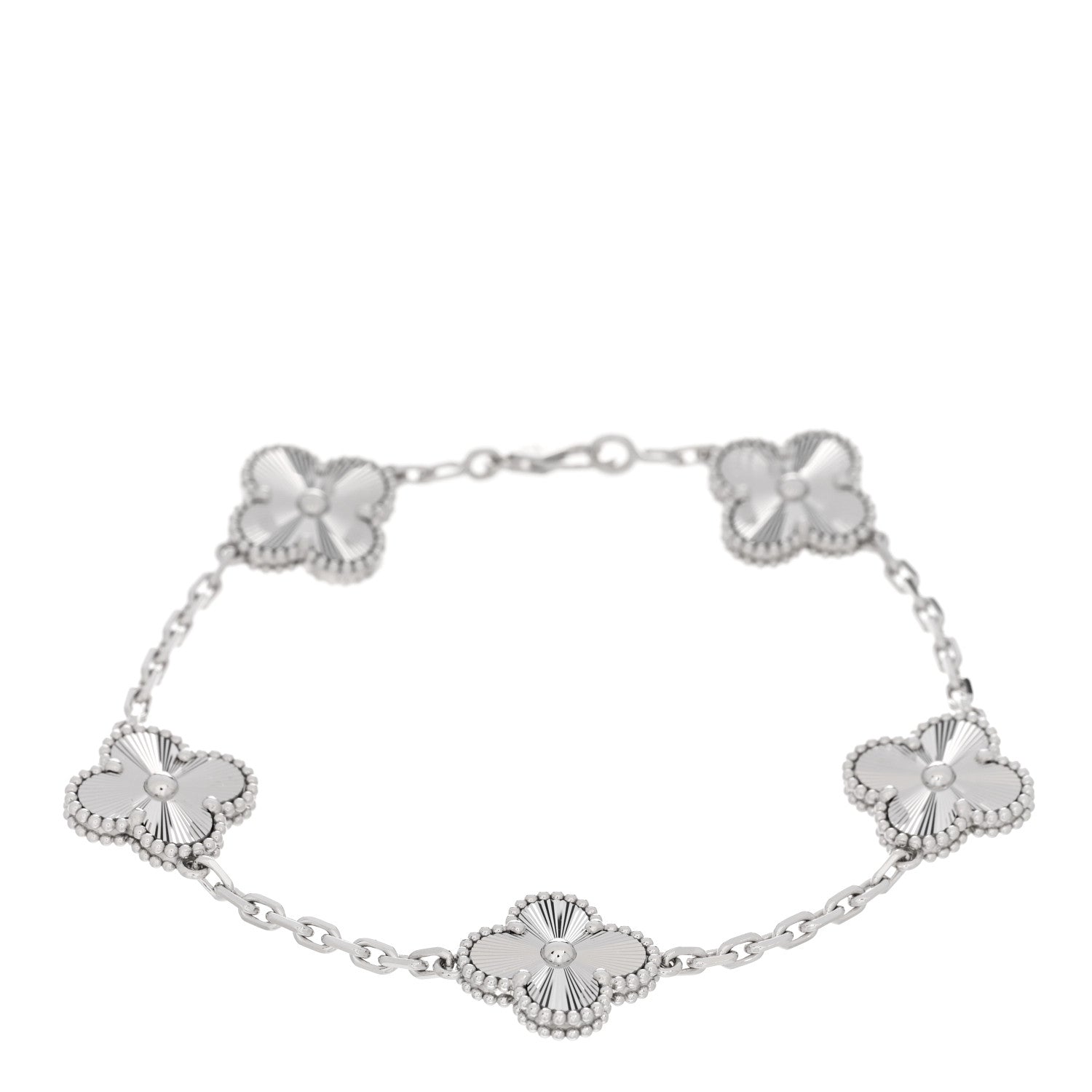 Van Cleef & Arpels 18K White Gold 5 Motifs Guilloche Vintage Alhambra Bracelet 1 of 4