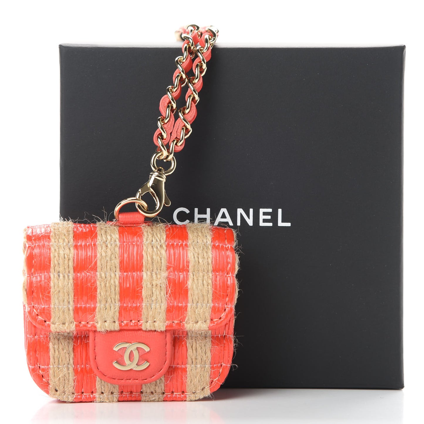 Raffia Jute Airpods Pro Case With Chain Red Beige