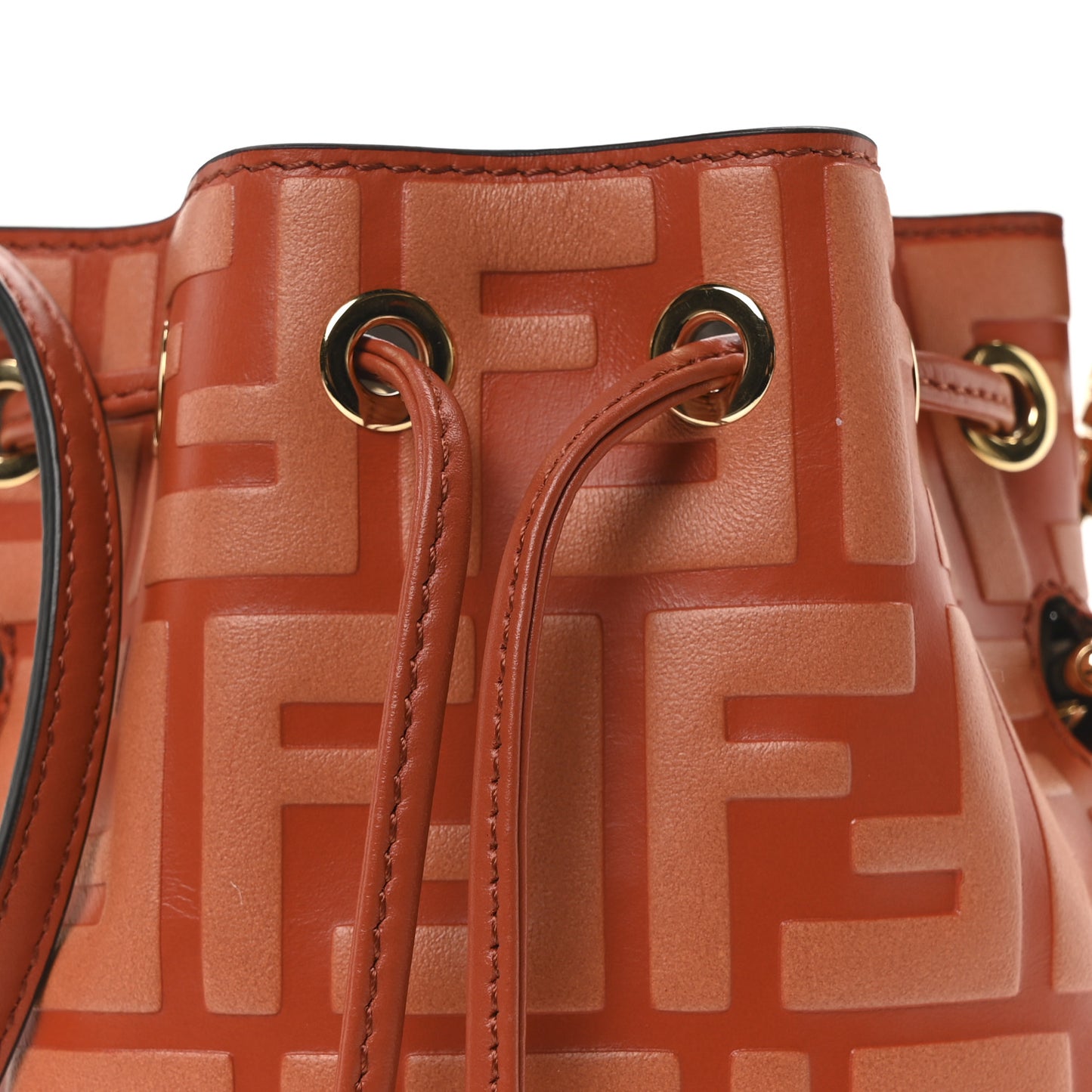 Vitello Termosport F is Fendi FF 1974 Embossed Mini Mon Tresor Bucket Bag Brick