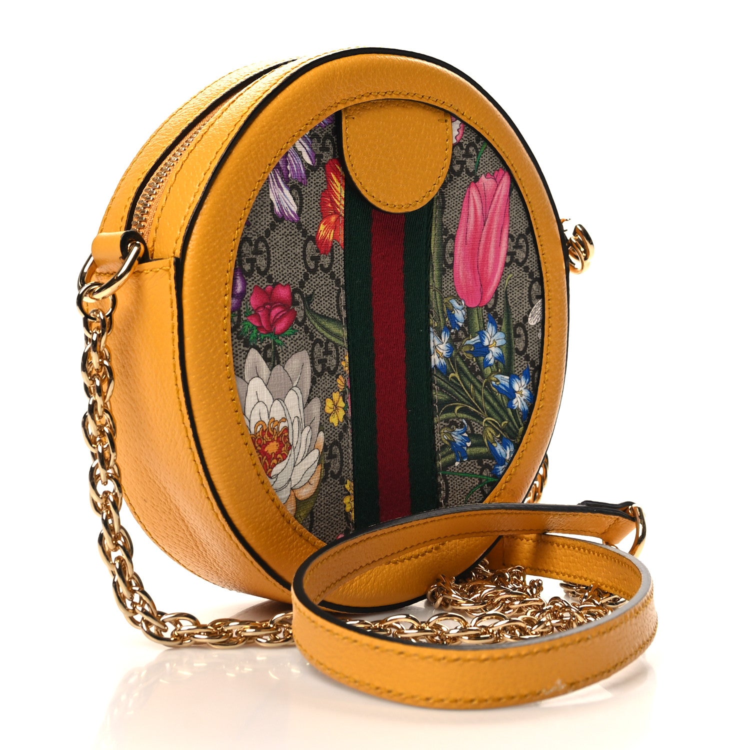 Gucci GG Supreme Monogram Flora Web Mini Ophidia Round Shoulder Bag Beige Multicolor Crop 2 of 11