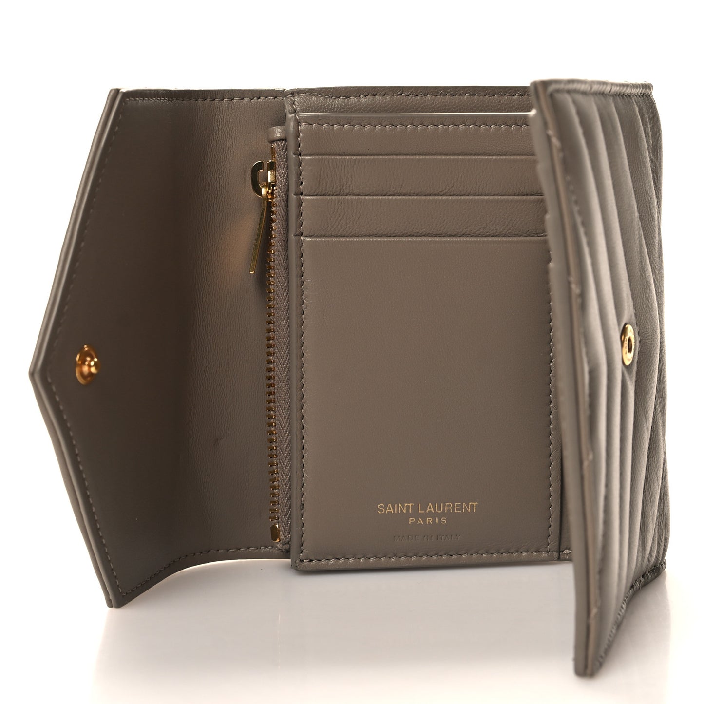 Lambskin Matelasse Chevron Monogram Compact Tri Fold Wallet Dust Grey