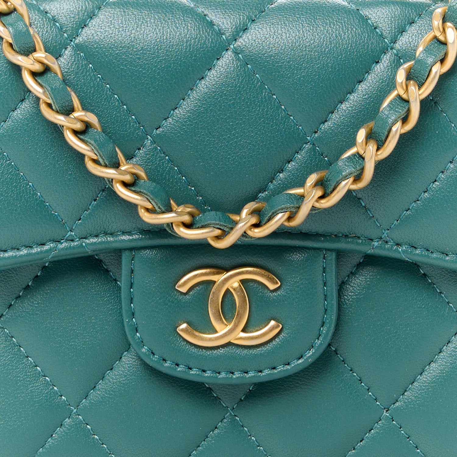 Chanel Lambskin Quilted Top Handle Flap Coin Purse With Chain Green 8 of 10