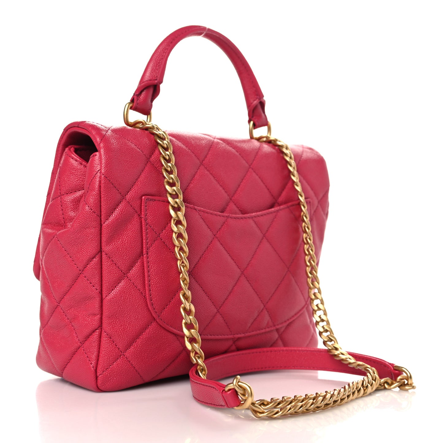Shiny Caviar Quilted Small Top Handle Flap Pink