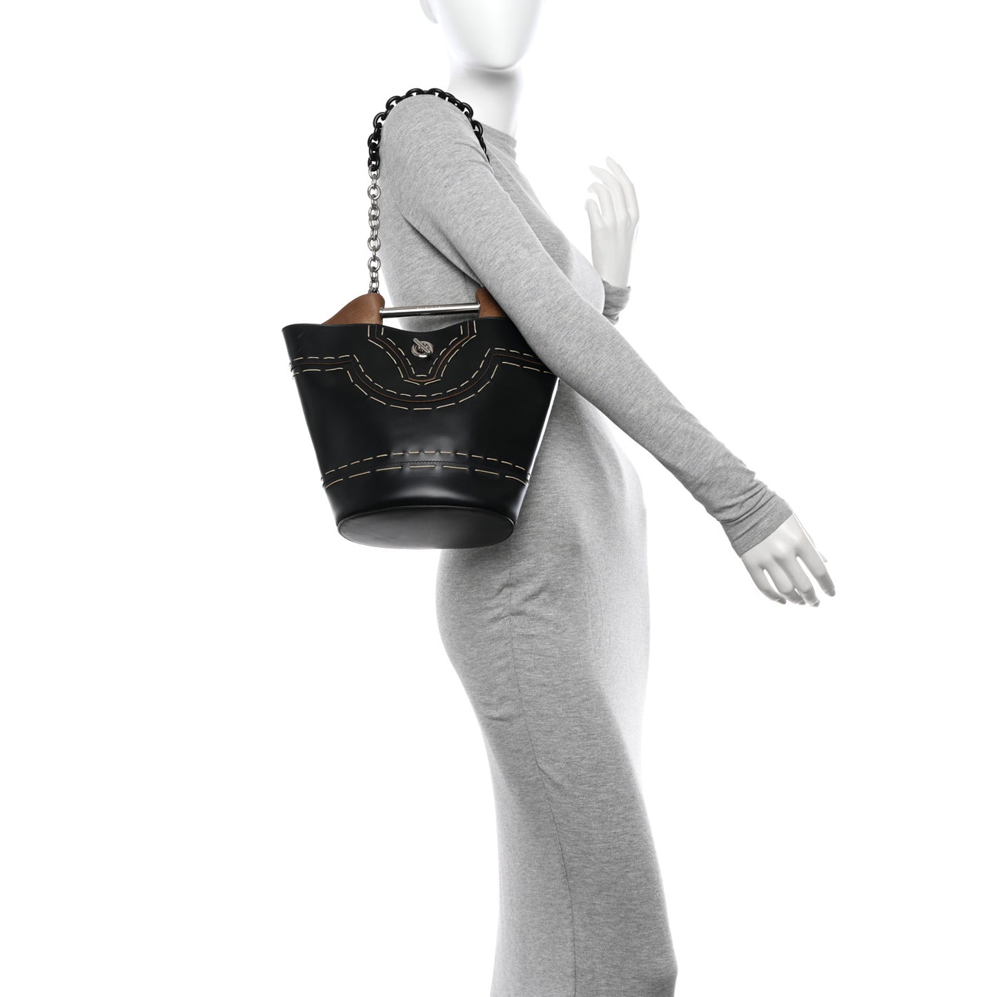 Calfskin Pickstitch Mini Top Handle Bucket Bag Black